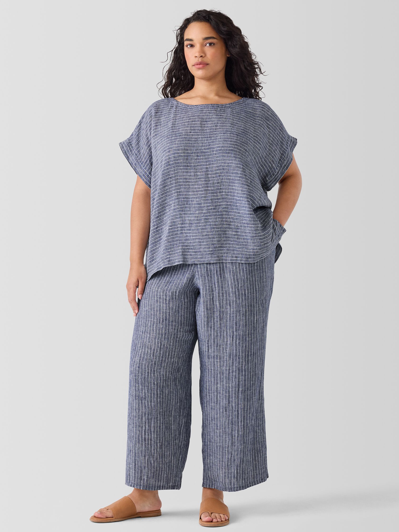 Puckered Organic Linen Wide-Leg Pant