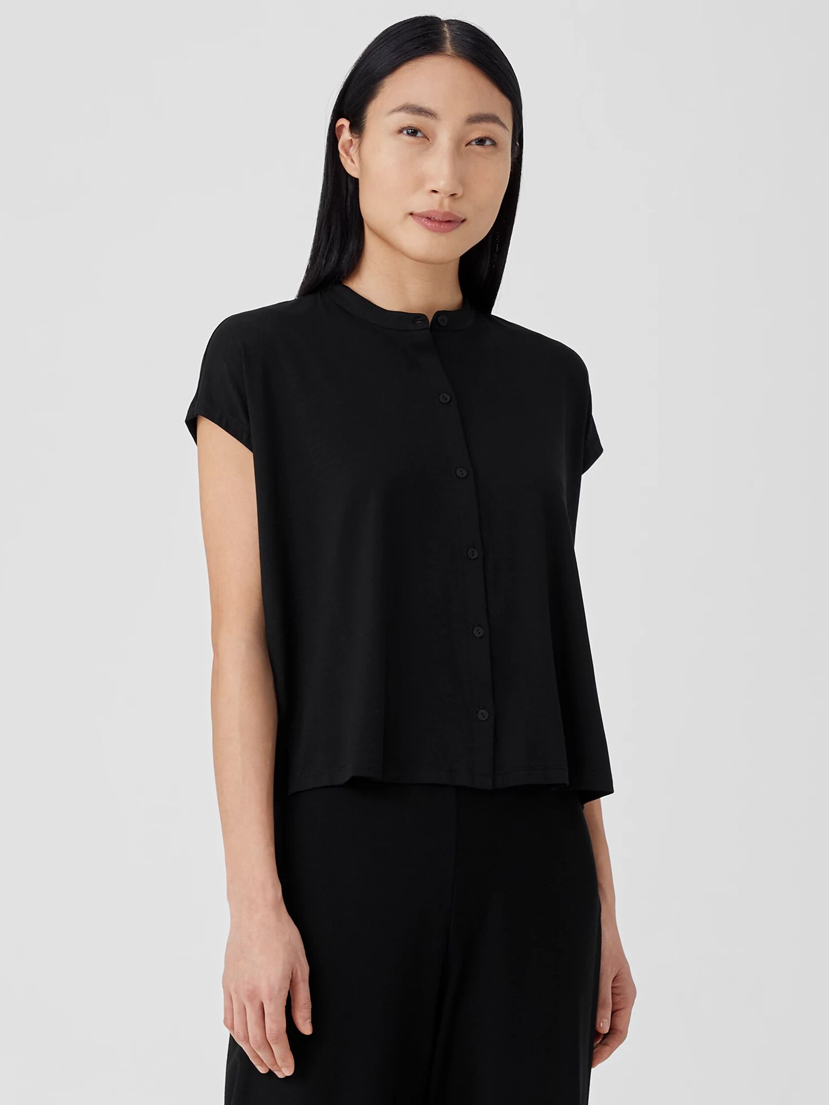 Fine Jersey Mandarin Collar Shirt