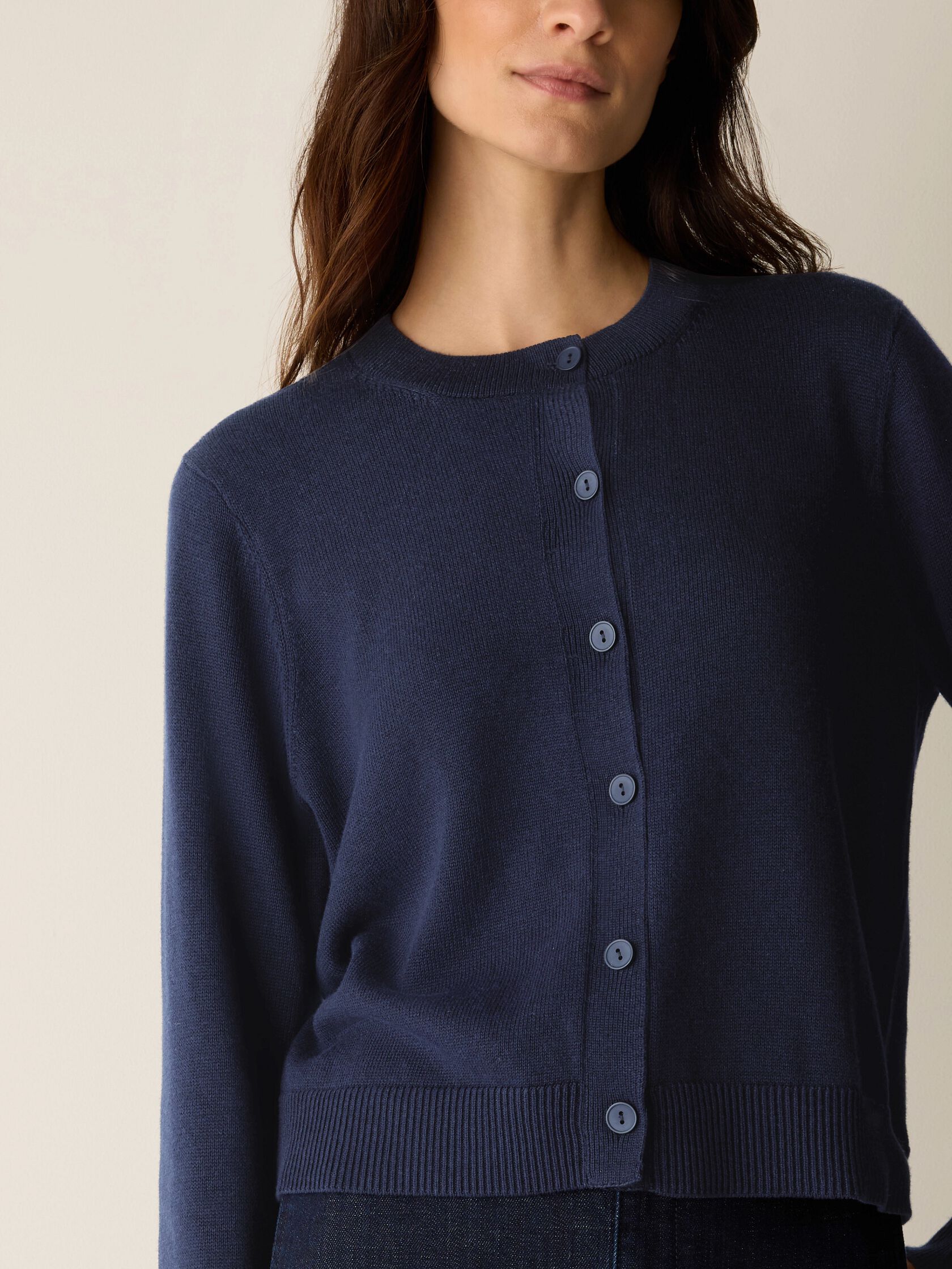 Peruvian Cotton Blend Crew Neck Cardigan