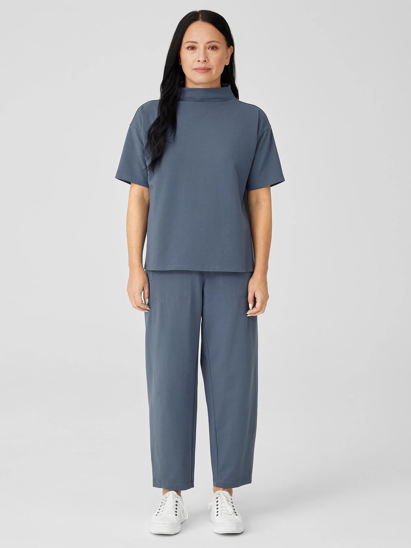 Pima Cotton Stretch Jersey Funnel Neck Top