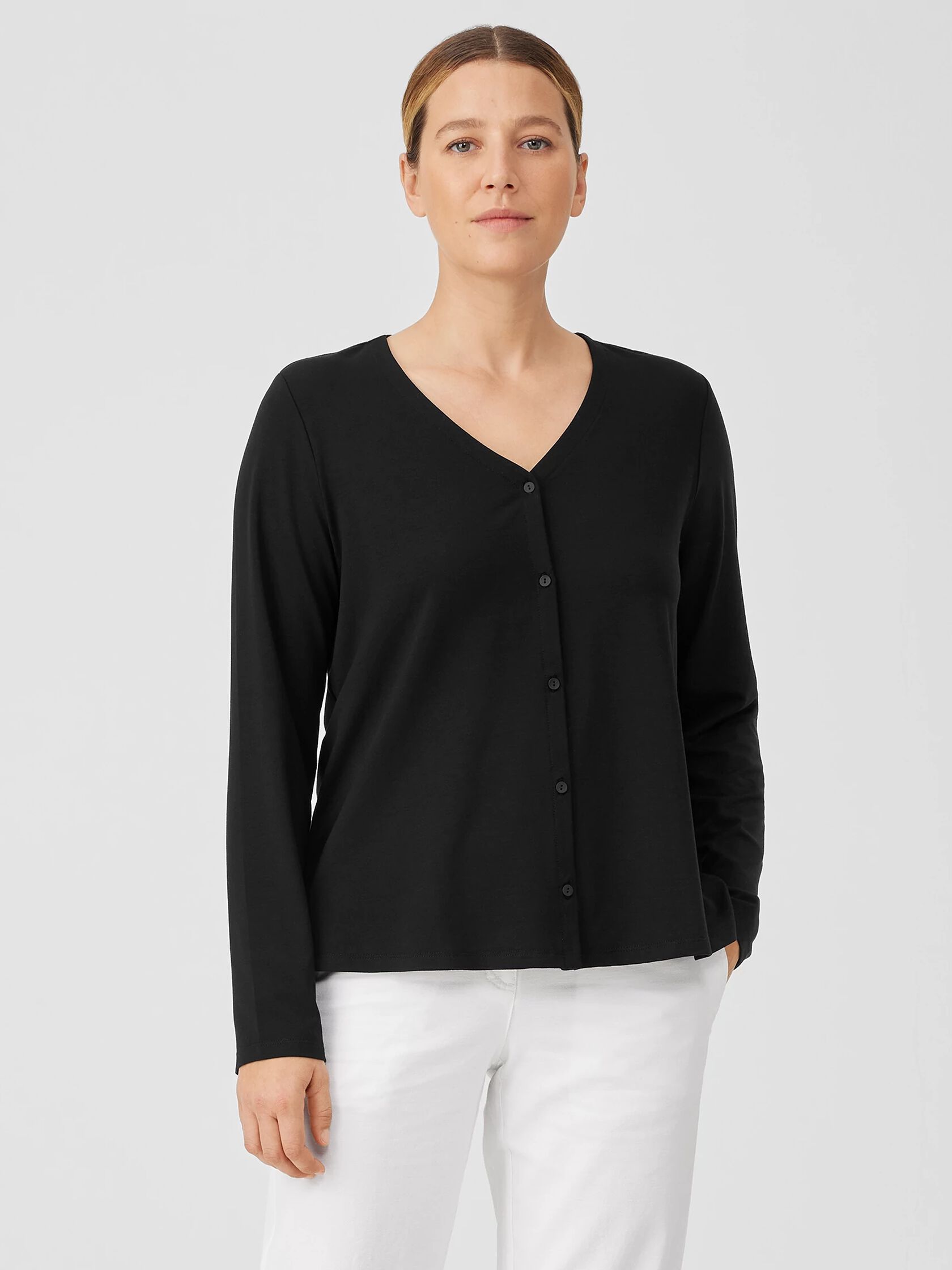 Stretch Jersey Knit V-Neck Shirt