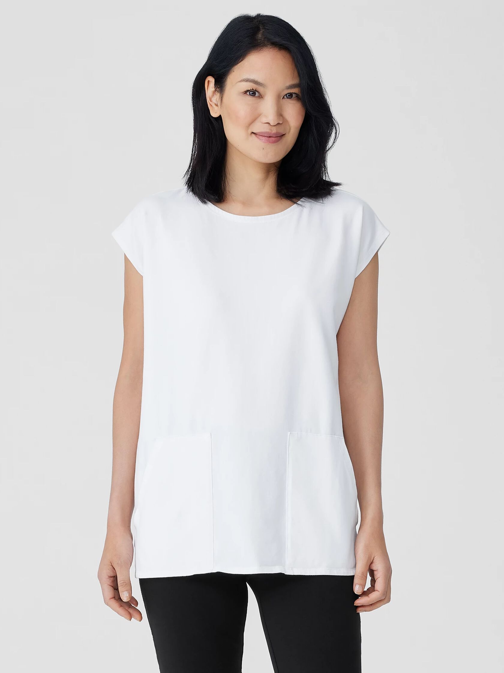 Pima Cotton Stretch Jersey Jewel Neck Top