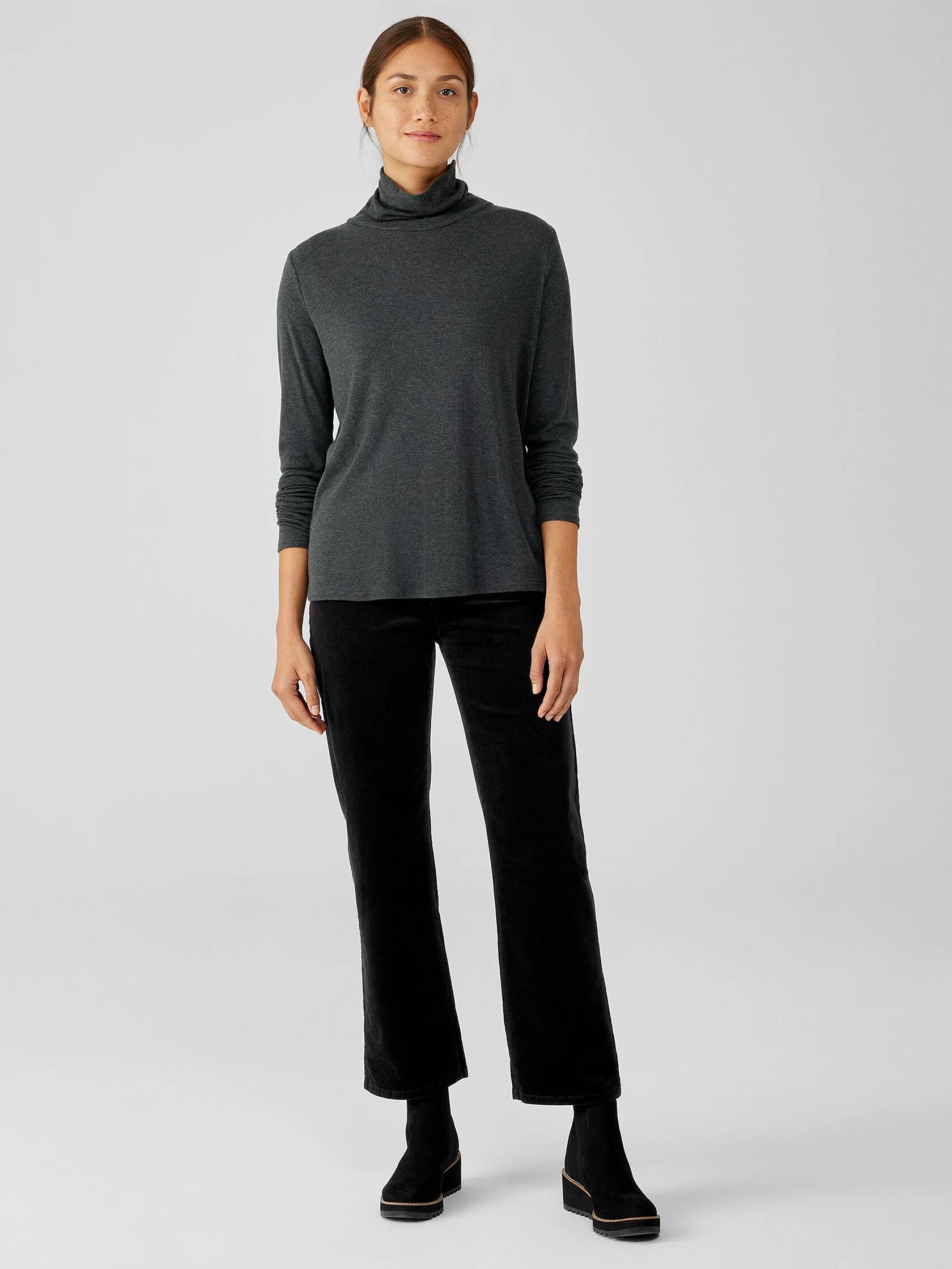 Pima Cotton Blend Turtleneck Top