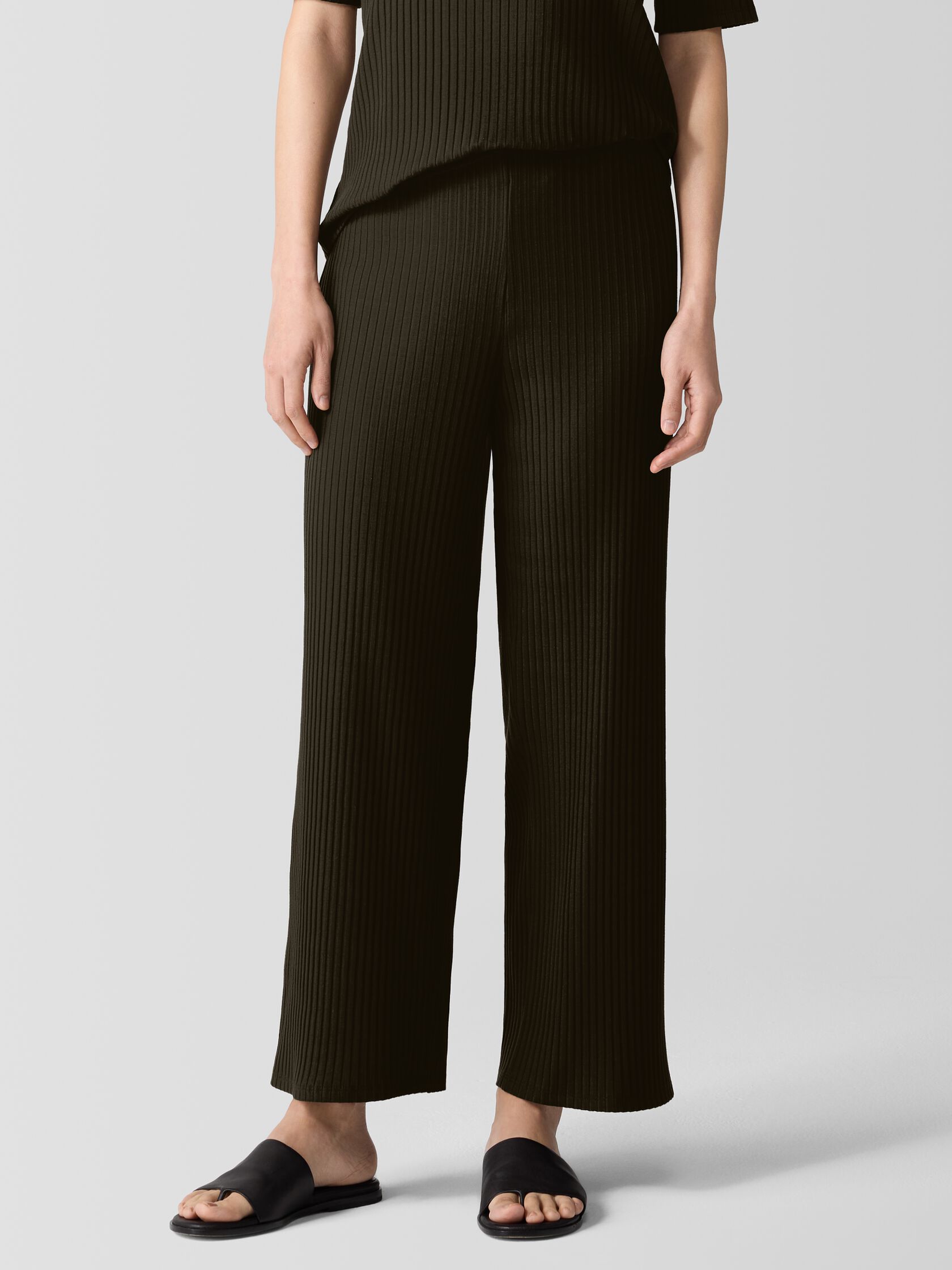 Textured Stretch Rib Wide-Leg Pant