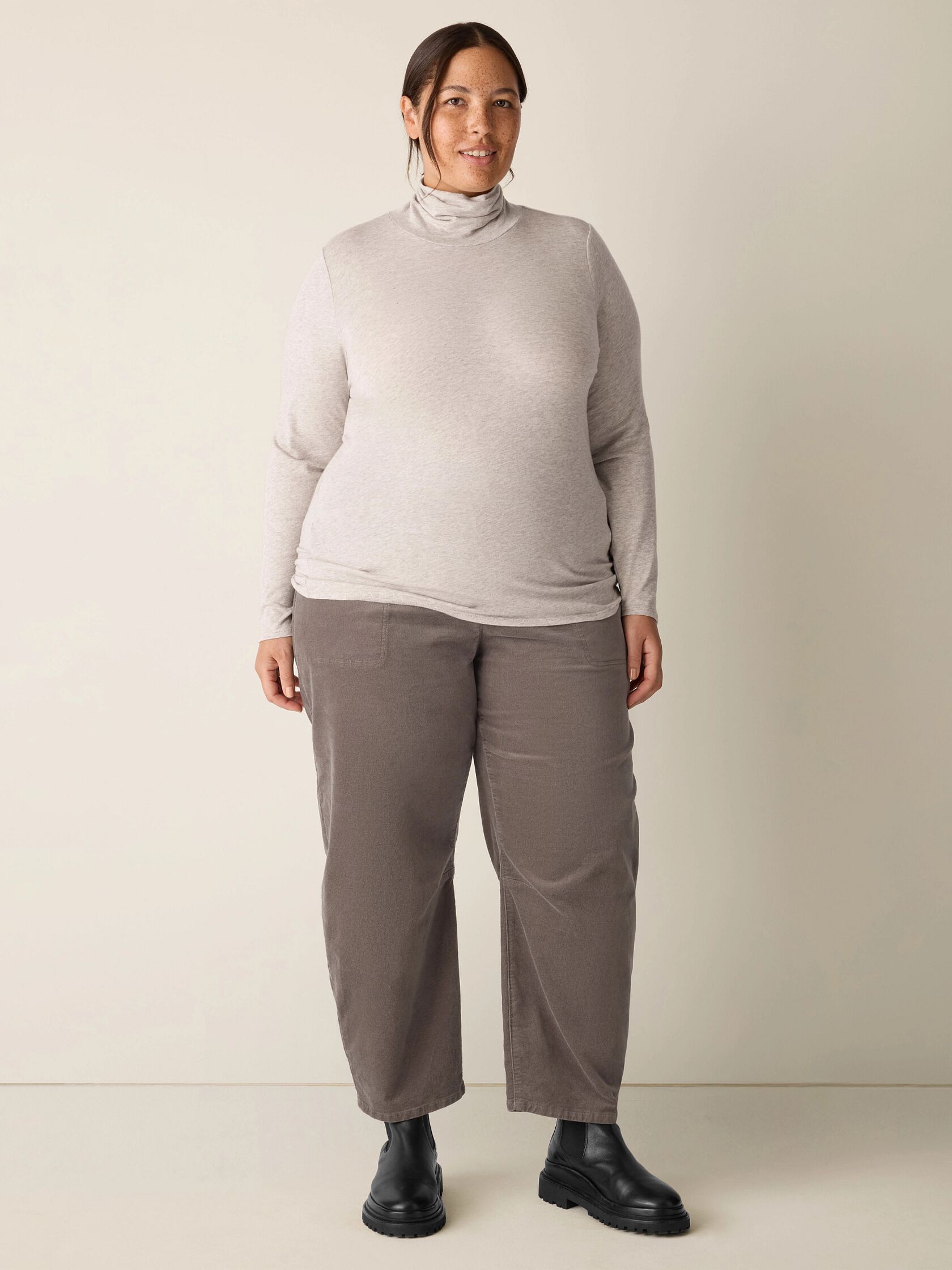 Mélange Sheer Cotton Blend Knit Turtleneck Top