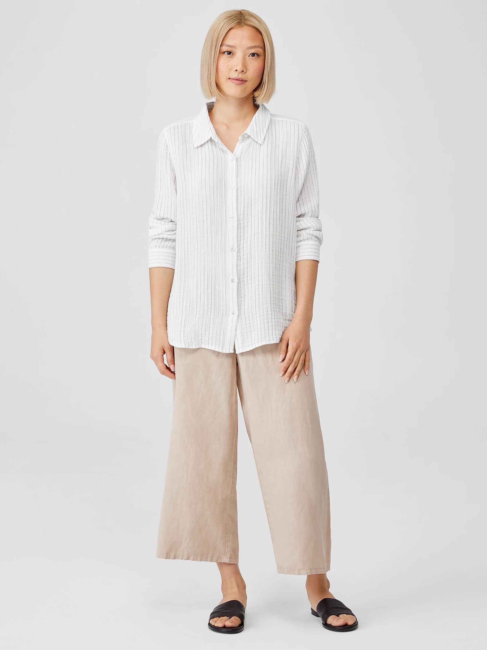 Organic Cotton Gauze Striped Shirt | EILEEN FISHER