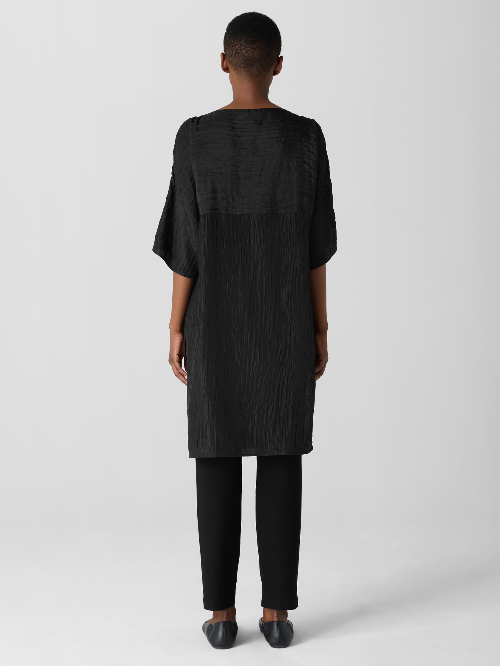 Textured Silk Jacquard Bateau Neck Long Top