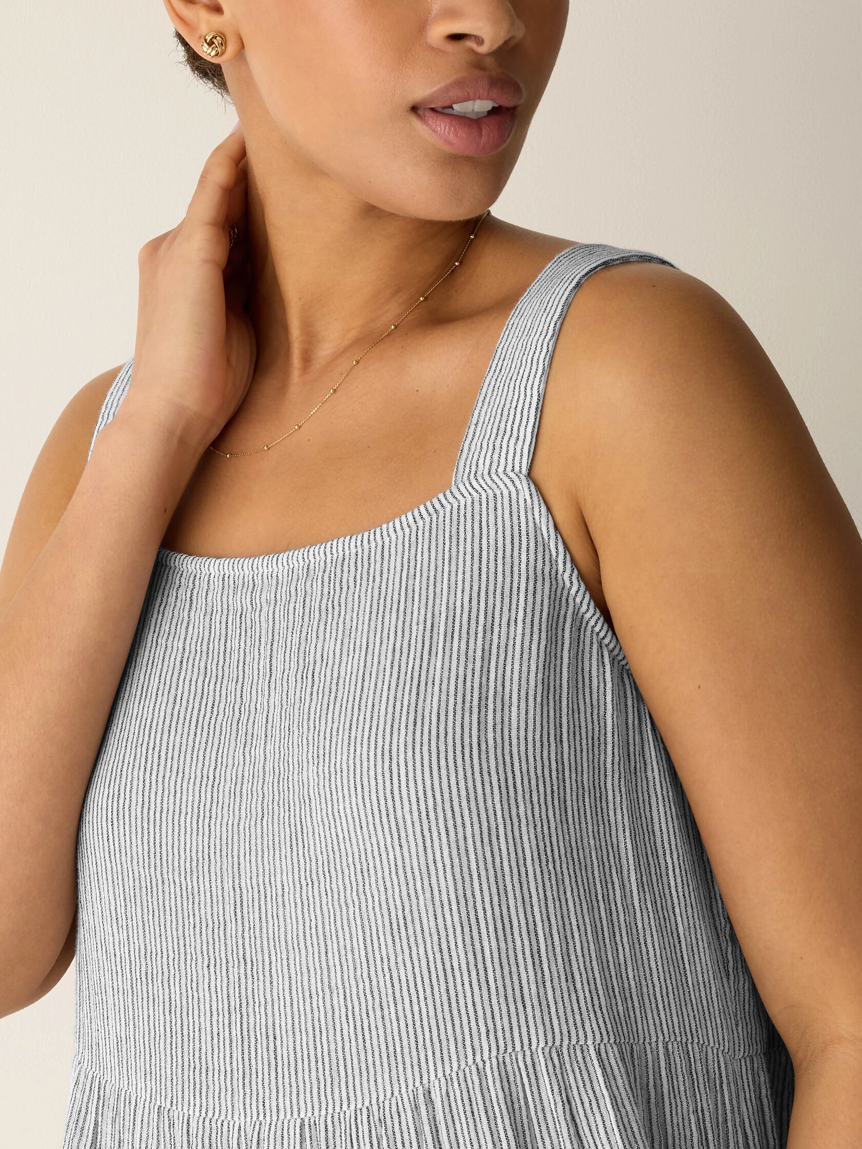 Striped Organic Cotton Gauze Tiered Dress