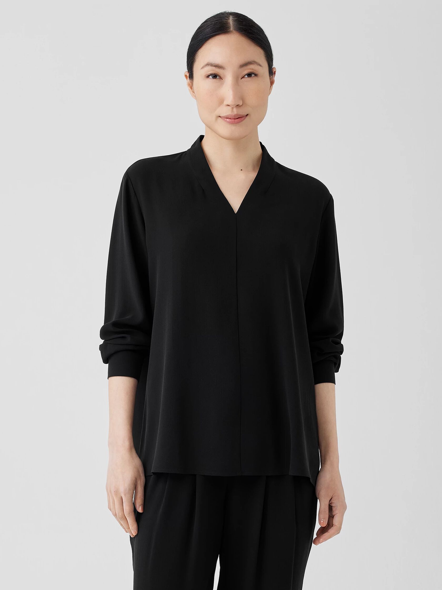Silk Georgette Crepe V-Neck Top