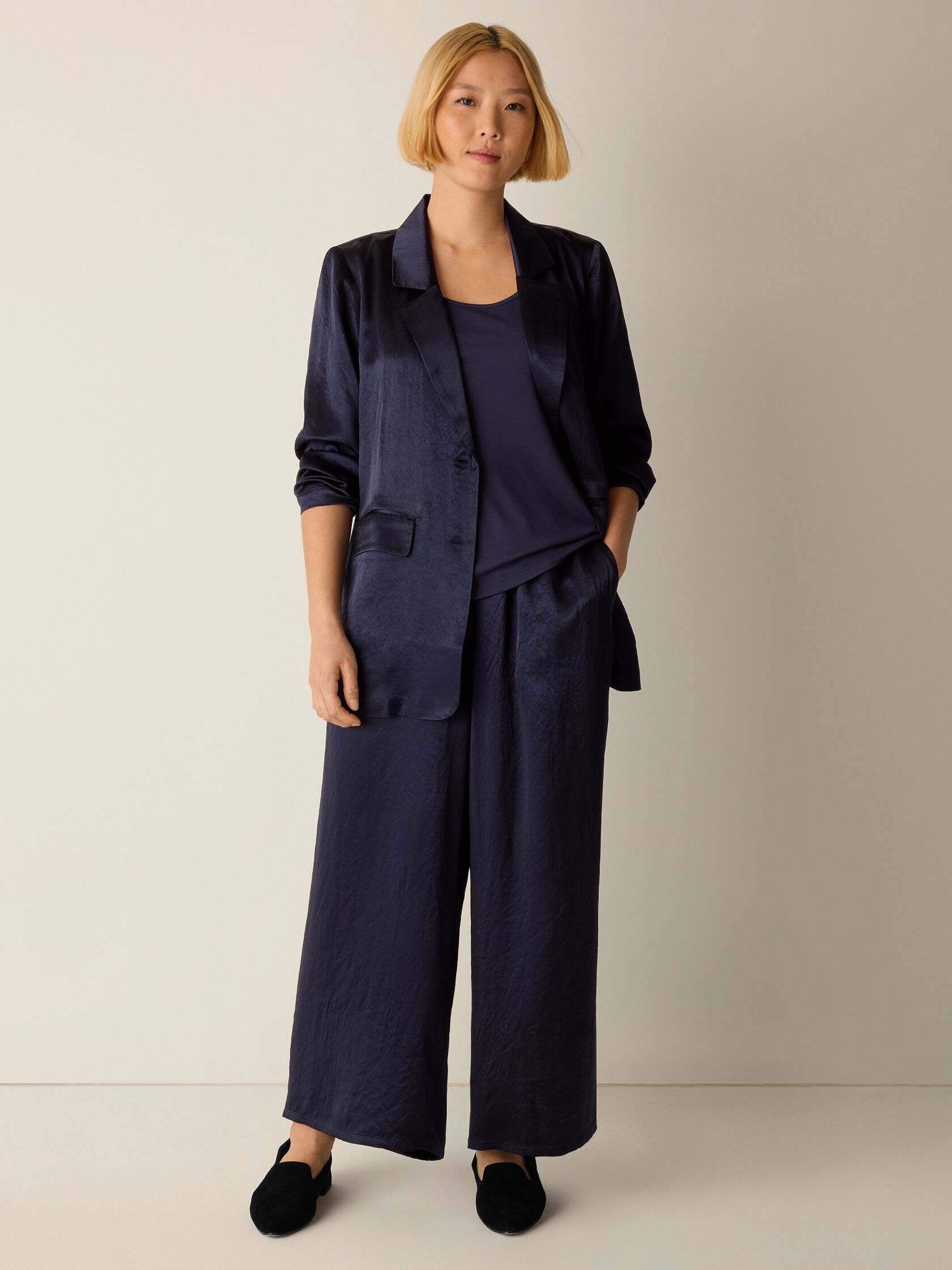 Textured Satin Wide-Leg Pant