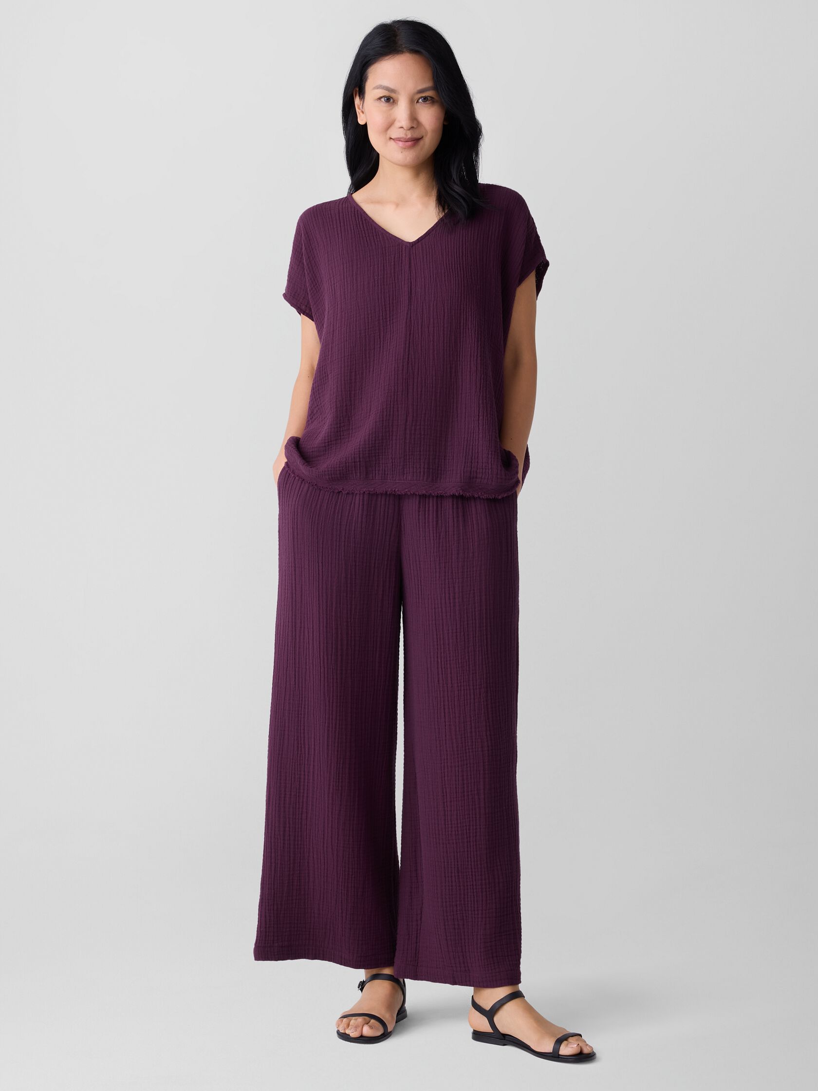 Organic Cotton Lofty Gauze V-Neck Square Top