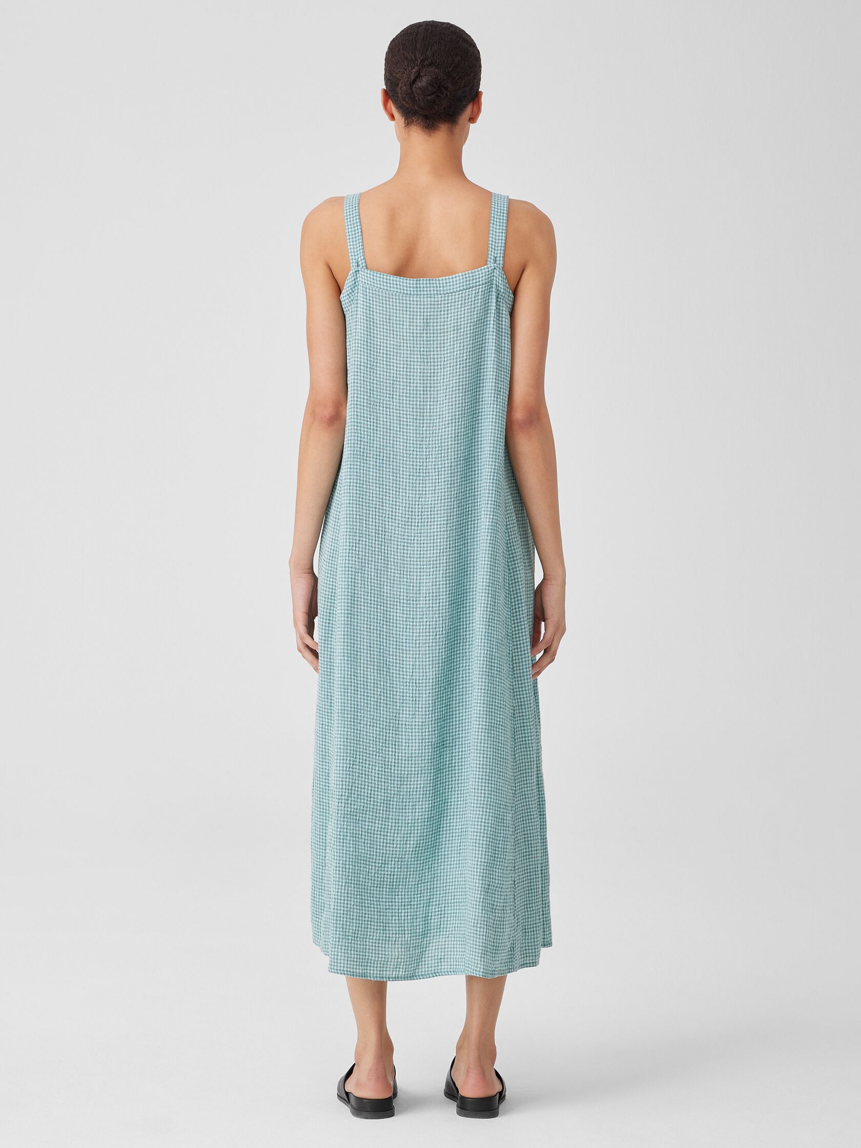 Puckered Organic Linen Square Neck Dress