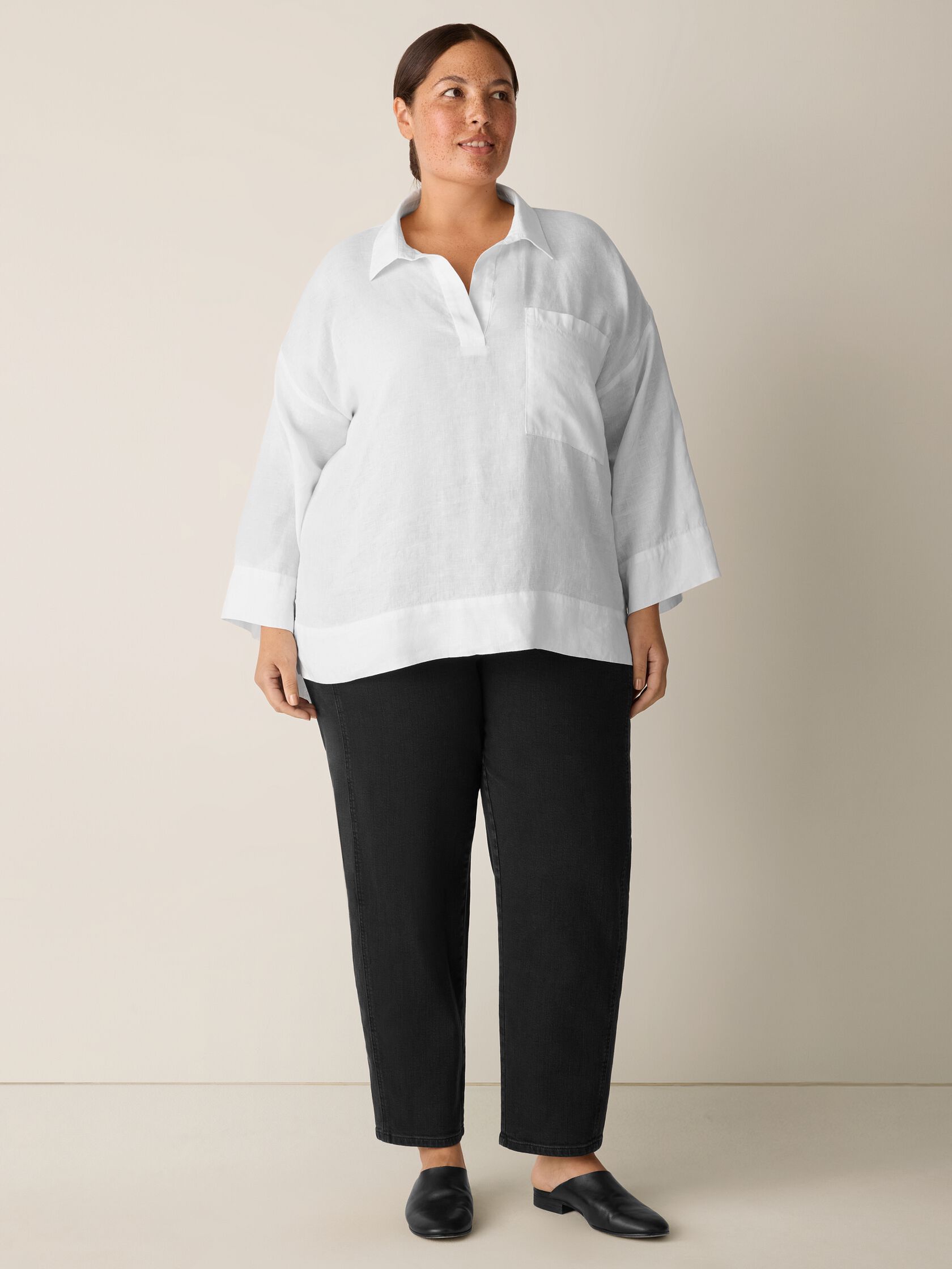 Organic Handkerchief Linen Split Neck Shirt