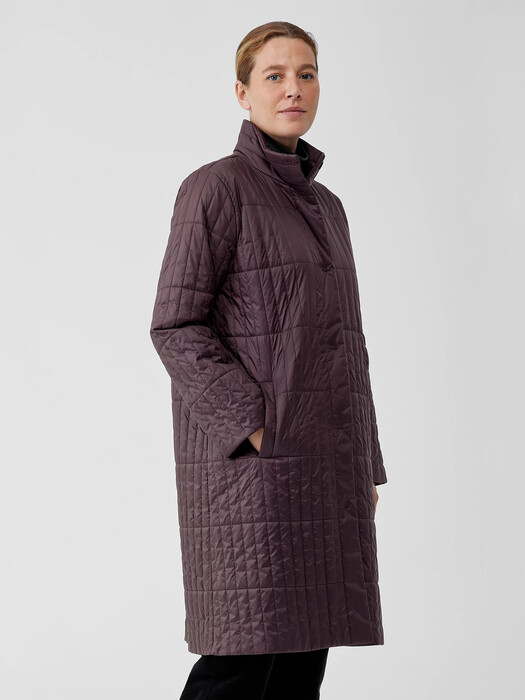 Eggshell Recycled Nylon Stand Collar Coat