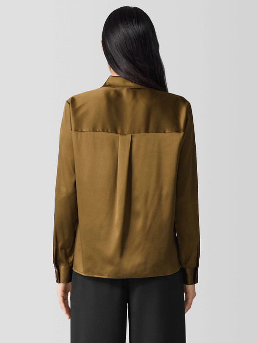Stretch Silk Charmeuse Classic Collar Shirt
