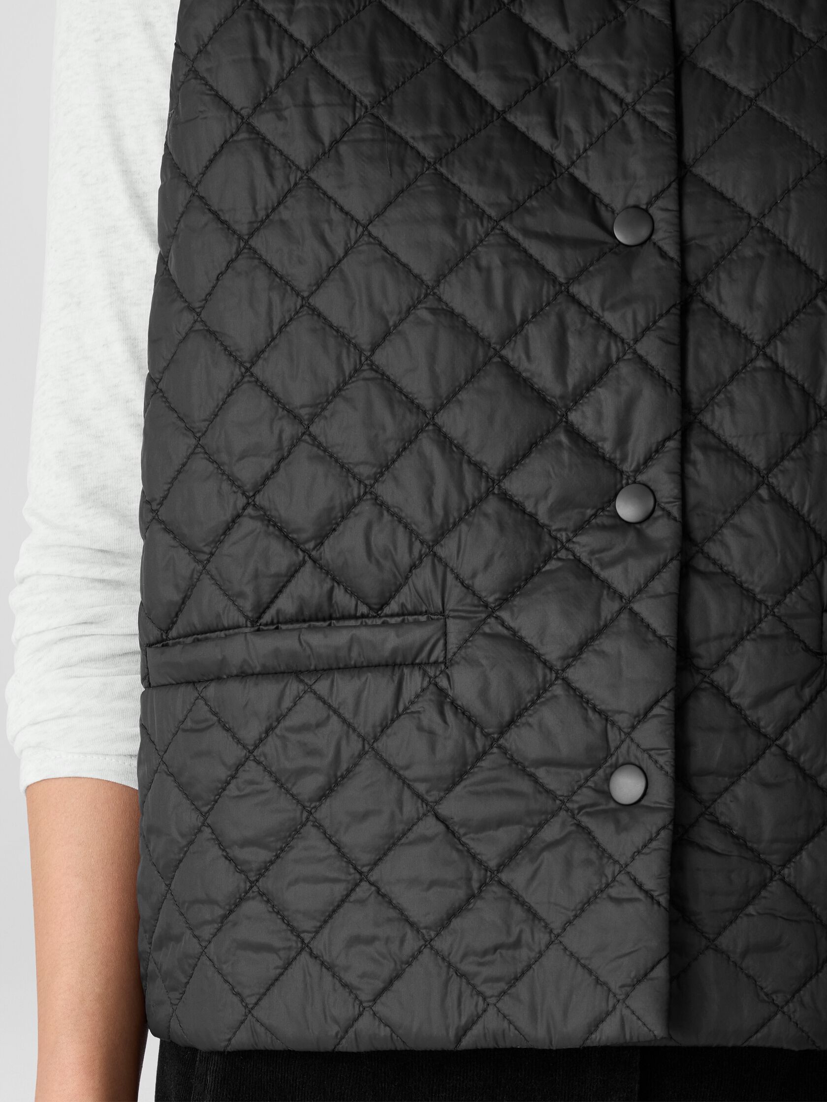 Eggshell Recycled Nylon Quilted V-Neck Vest