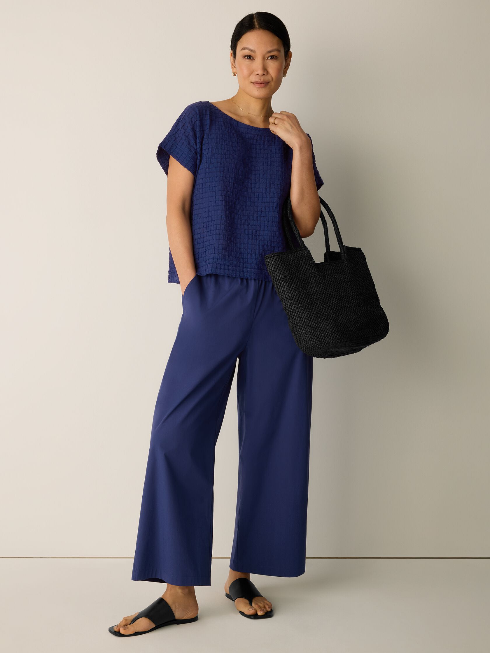 Stretch Organic Cotton Poplin Wide-Leg Pant