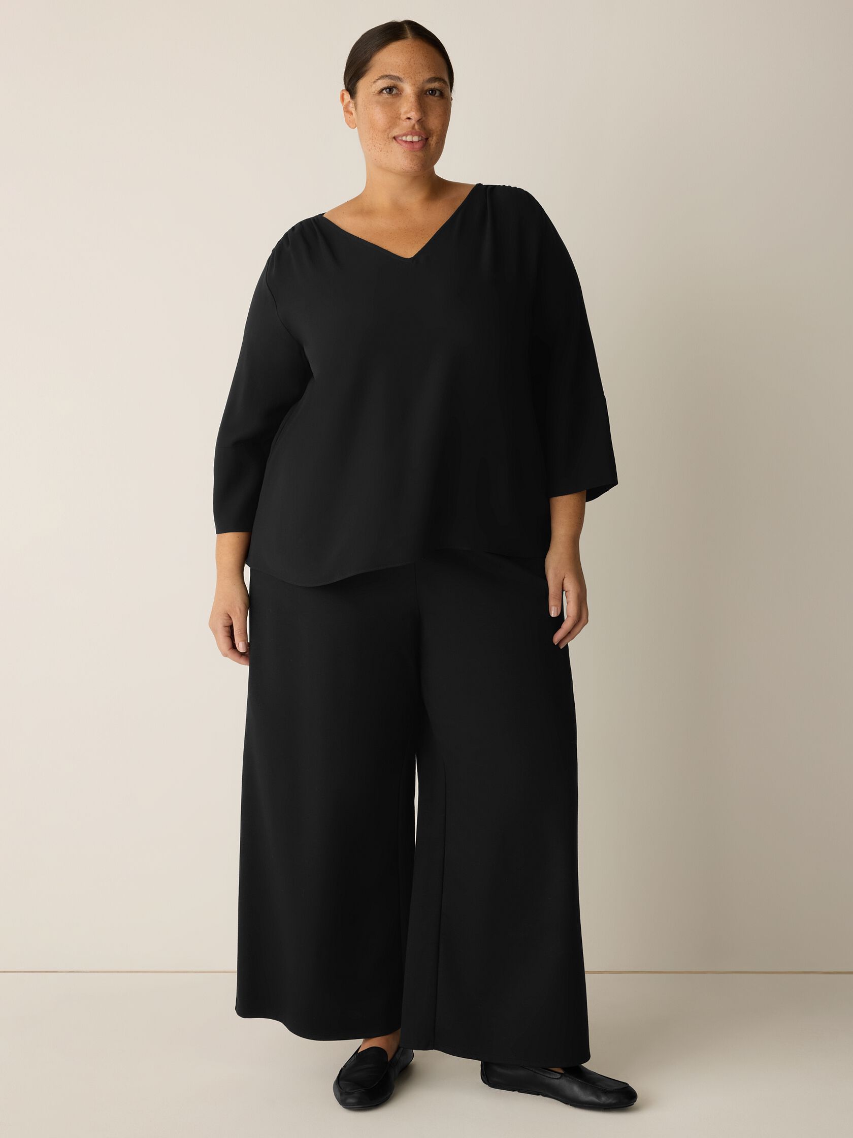 Silk Georgette Crepe V-Neck Top