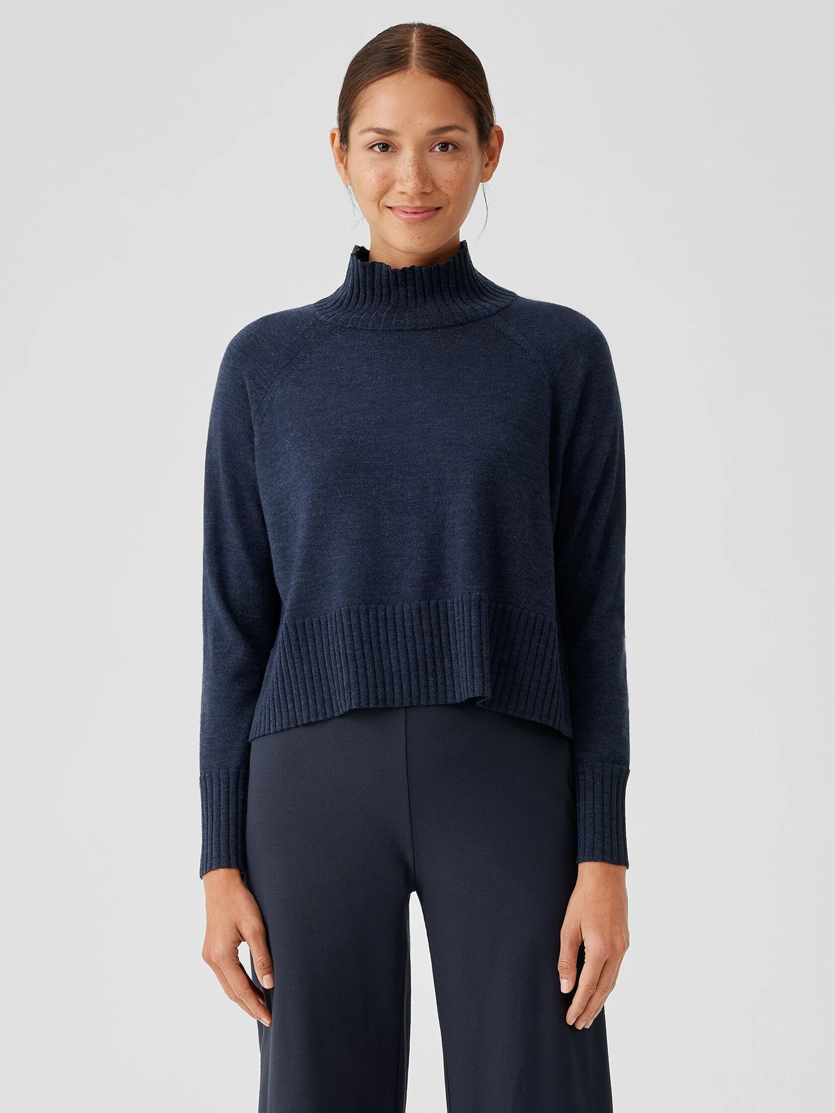 Merino Jersey Turtleneck Top in Regenerative Wool