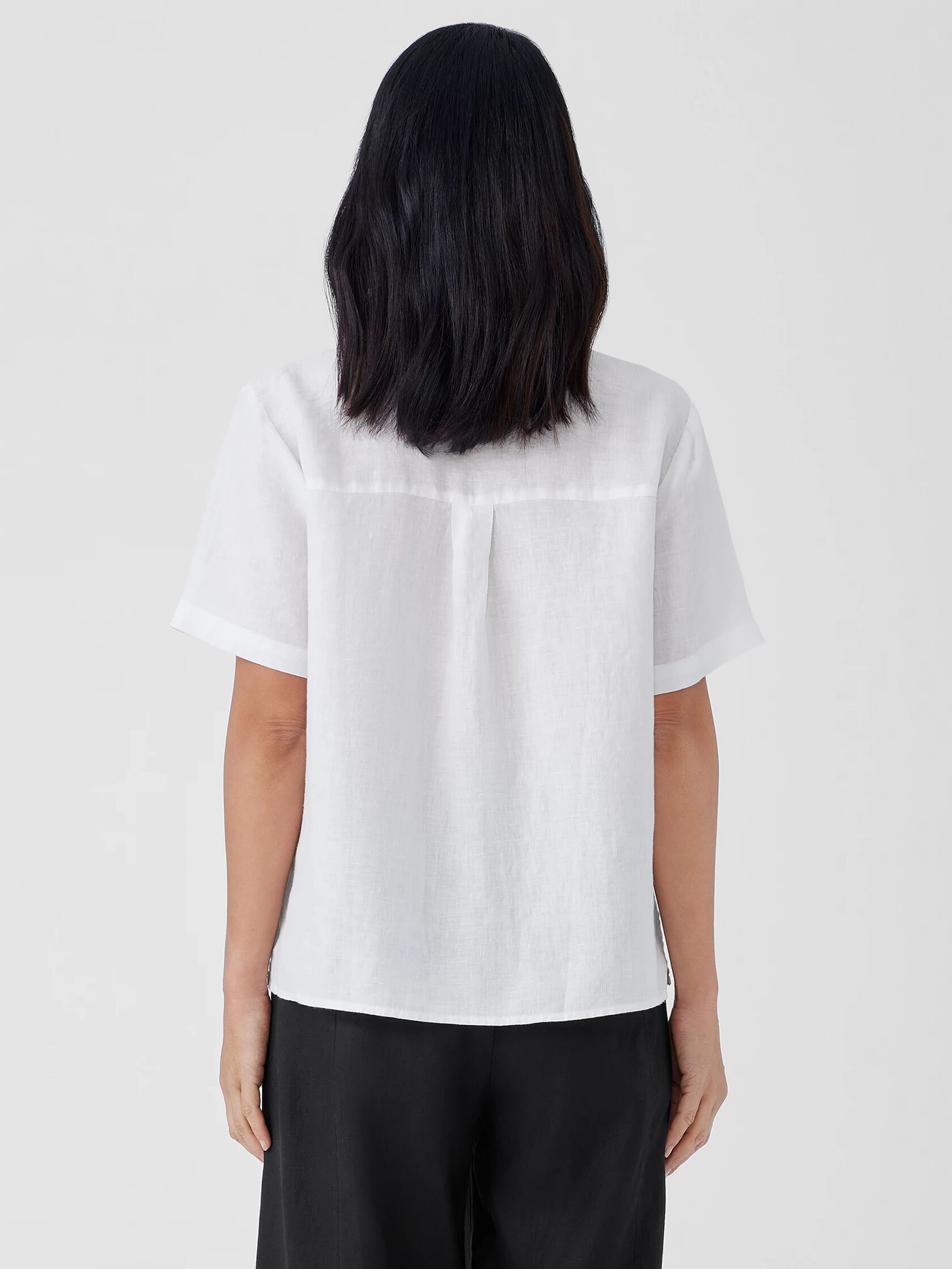 Organic Handkerchief Linen Band Collar Short-Sleeve Shirt