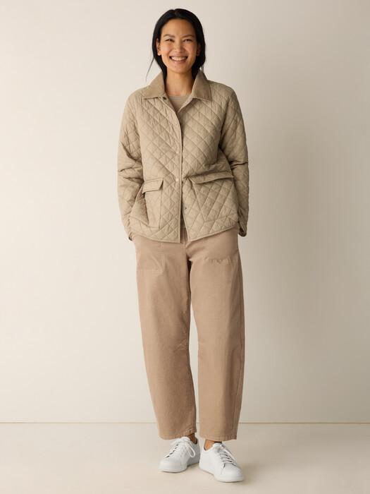 Eggshell Recycled Nylon Quilted Classic Collar Jacket
