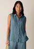 Puckered Organic Linen Grid Sleeveless Shirt