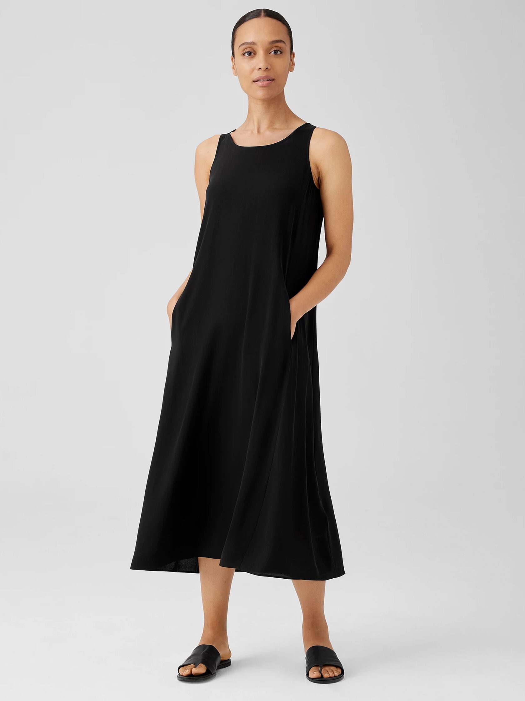 Silk Georgette Crepe Scoop Neck Dress | EILEEN FISHER