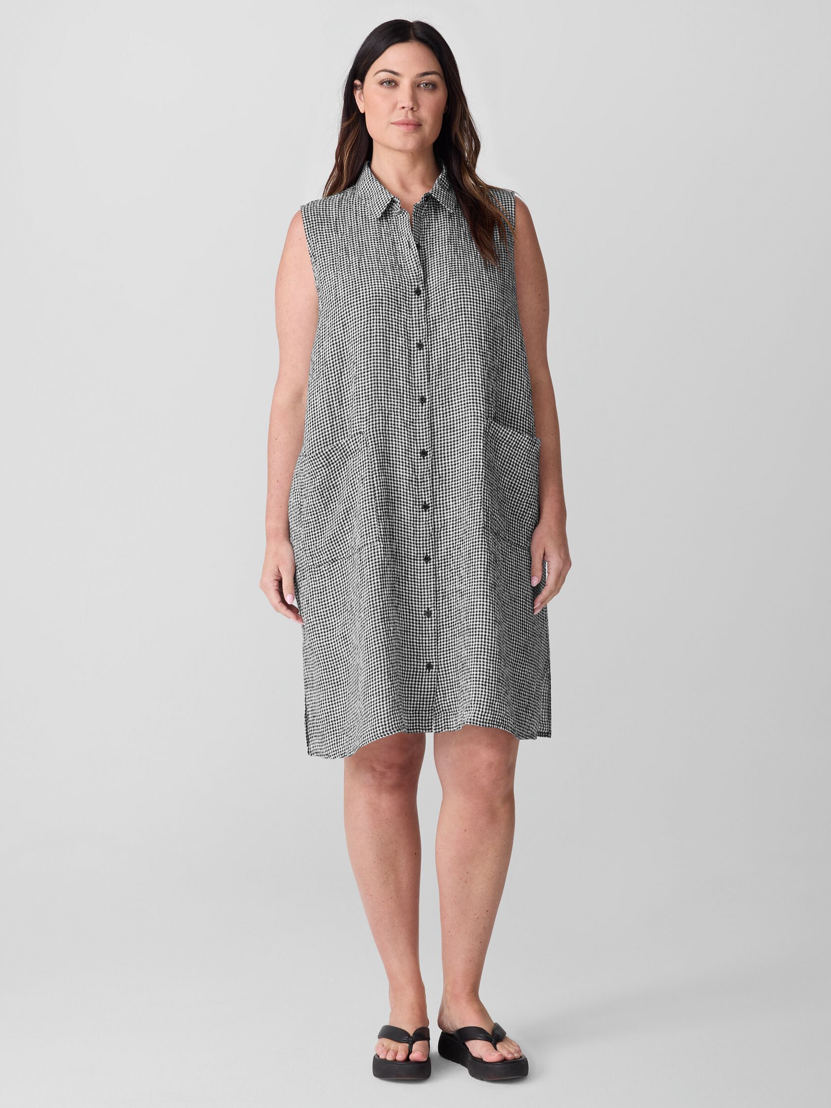 Puckered Organic Linen Sleeveless Dress