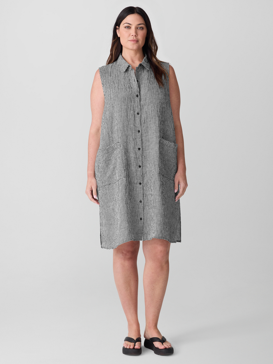 Picture of Checked Organic Linen Mini Dress - Women's