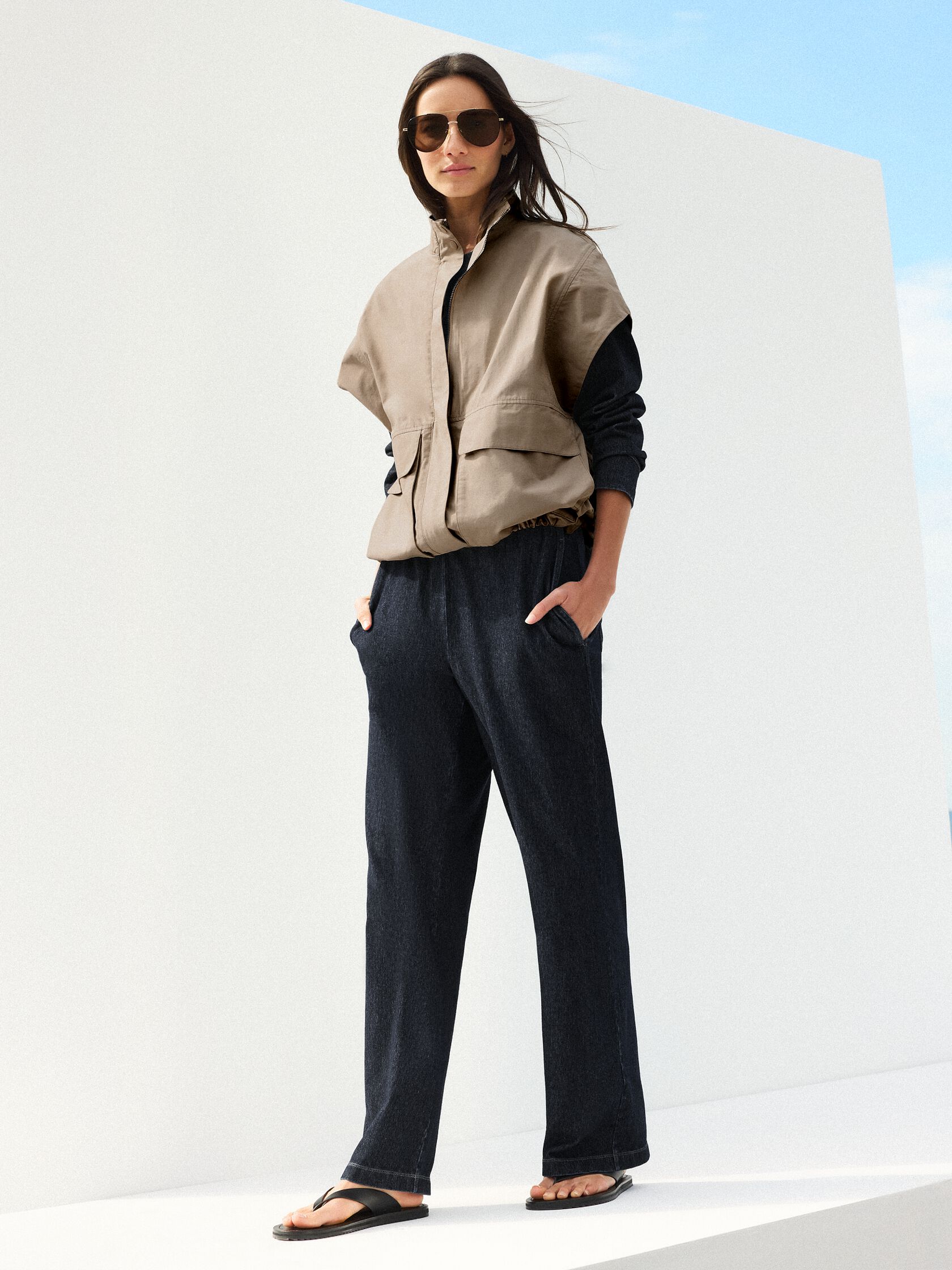 Cotton Indigo Knit Denim Full-Length Straight Pant