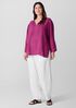 Puckered Organic Linen Plaid Keyhole Top