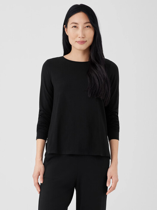 Stretch Jersey Knit Crew Neck Top