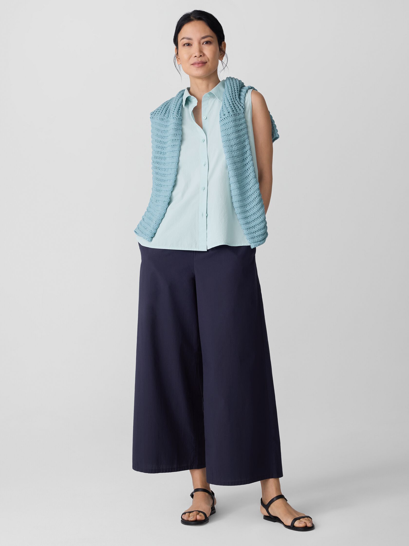 Washed Organic Cotton Poplin Sleeveless Shirt