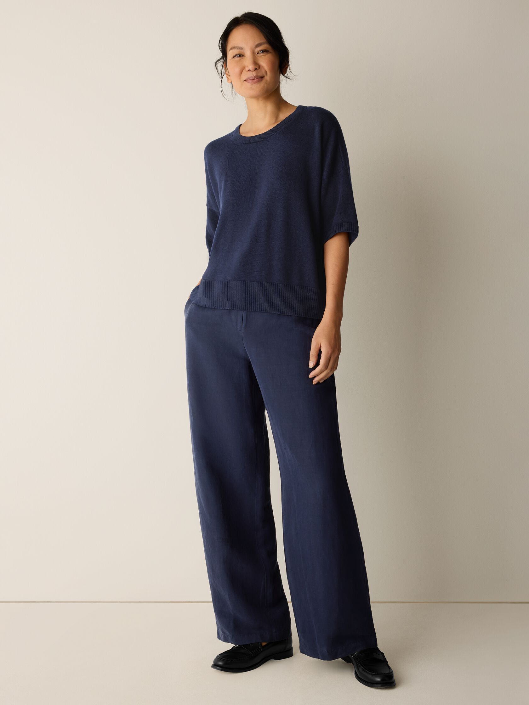 Peruvian Cotton Blend Elbow-Sleeve Top