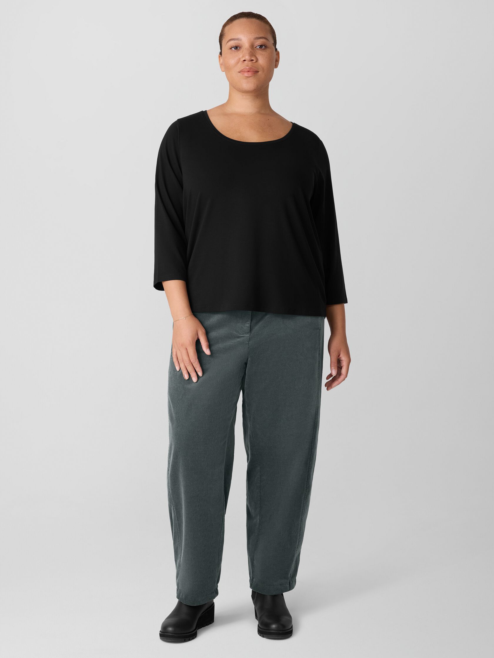Stretch Jersey Knit Scoop Neck Top