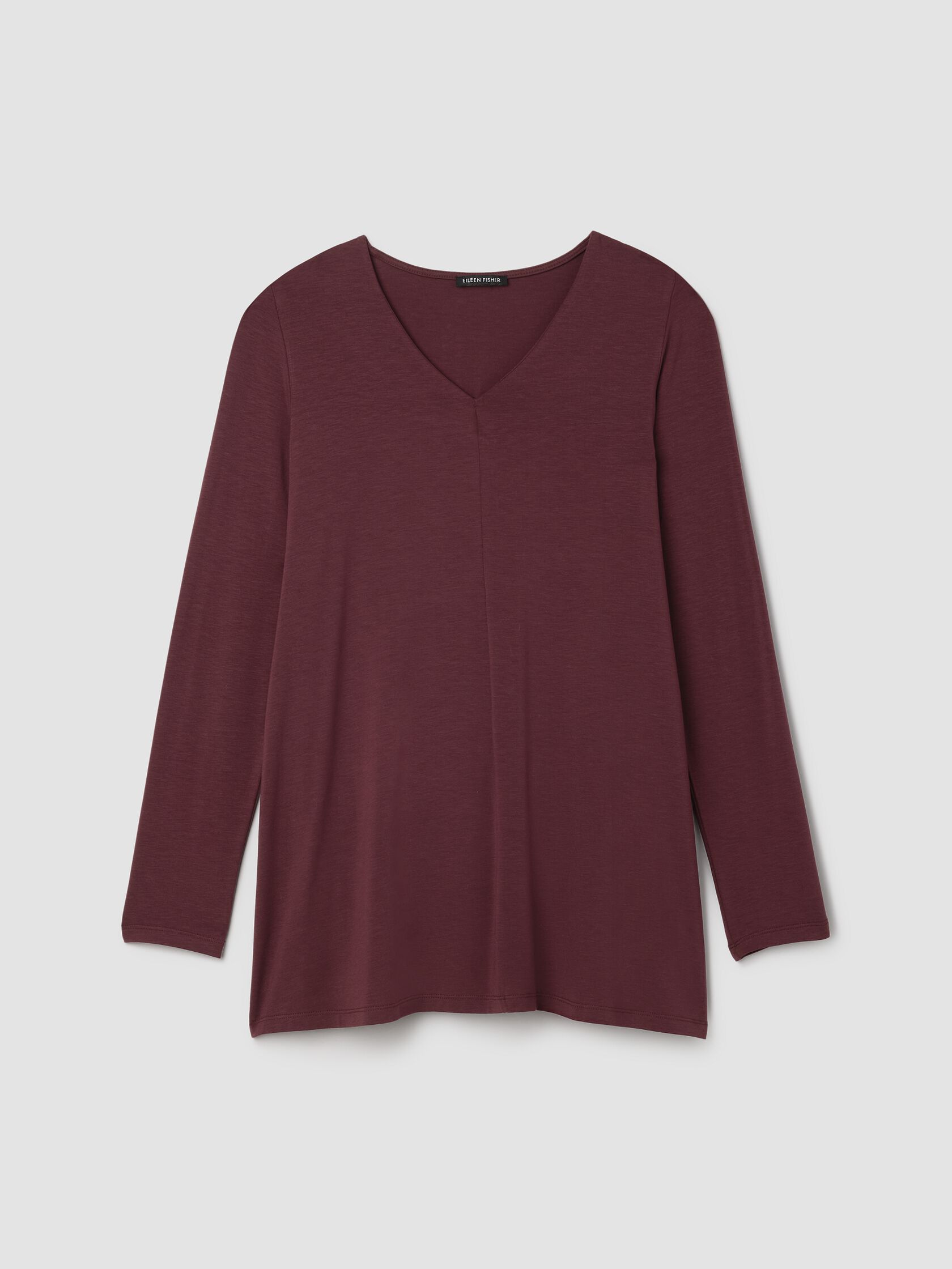 Fine Stretch Jersey Knit V-Neck Long Top