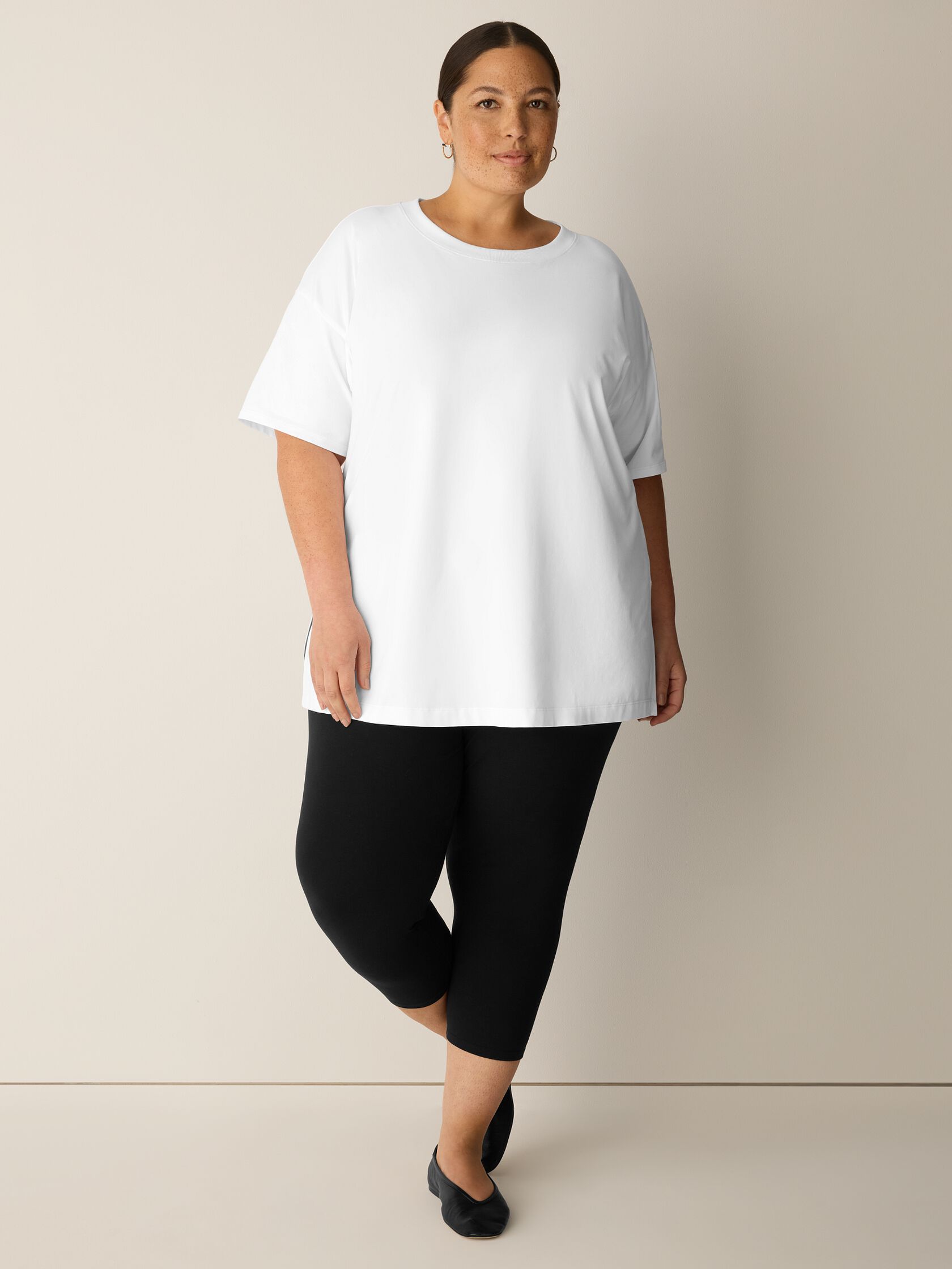 Pima Cotton Stretch Jersey Crew Neck Long Top