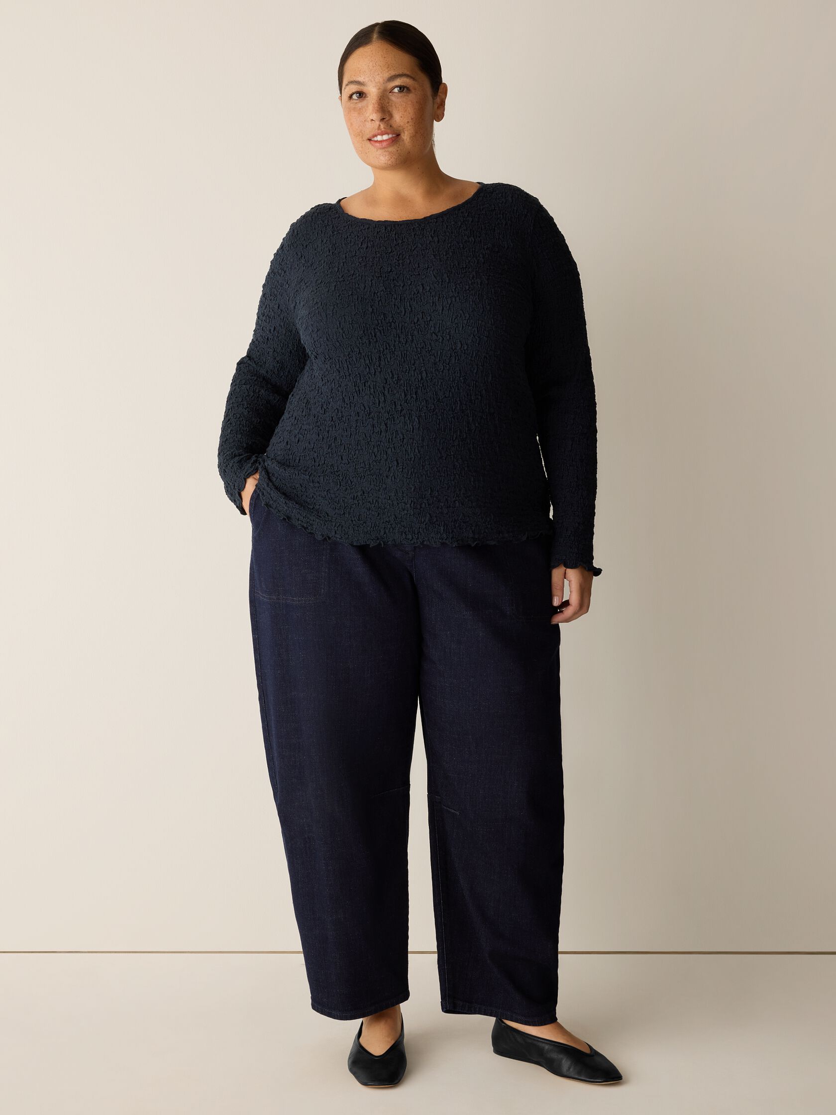 Bubble Jacquard Round Neck Top