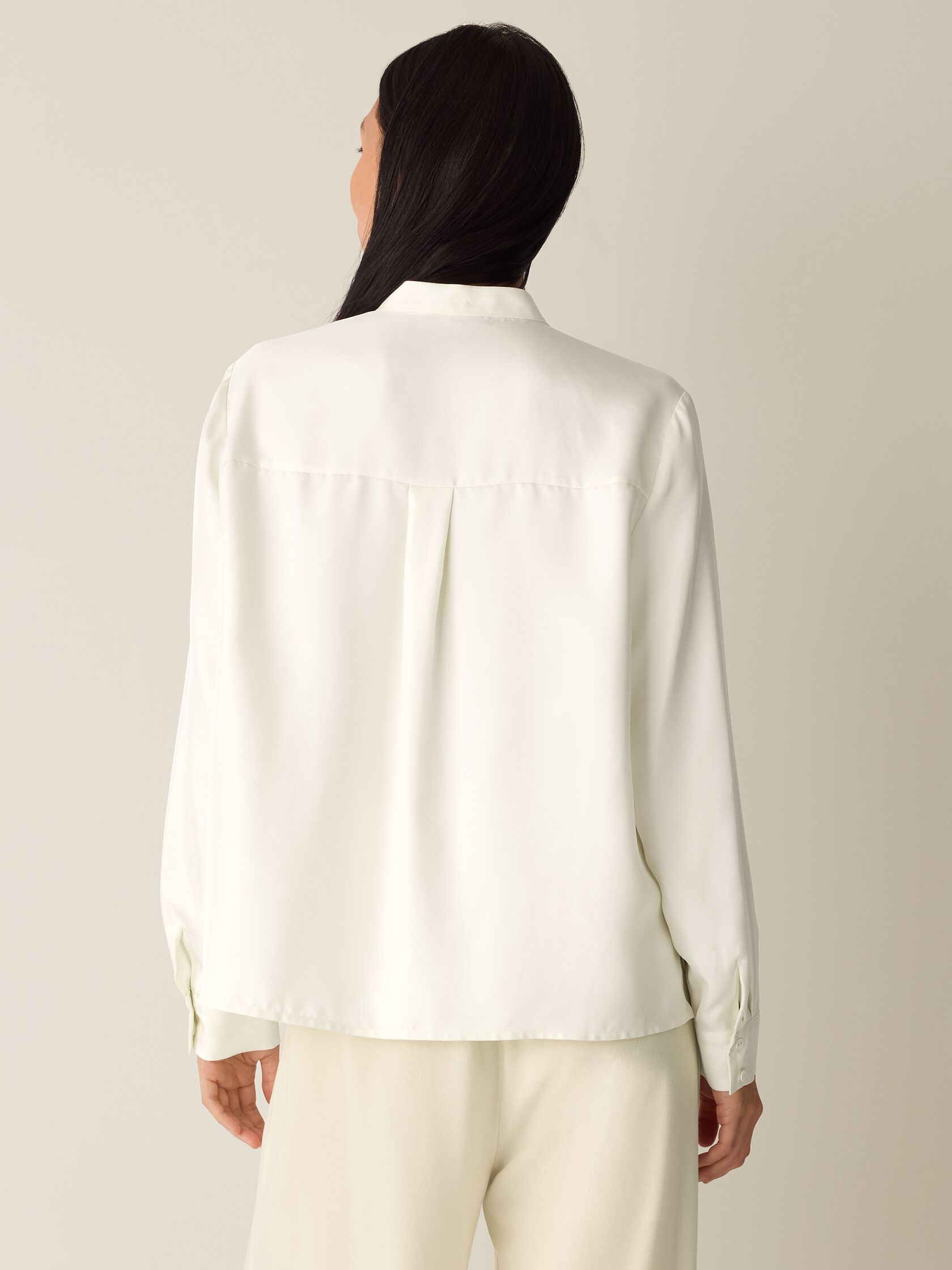 Silk Twill Band Collar Shirt