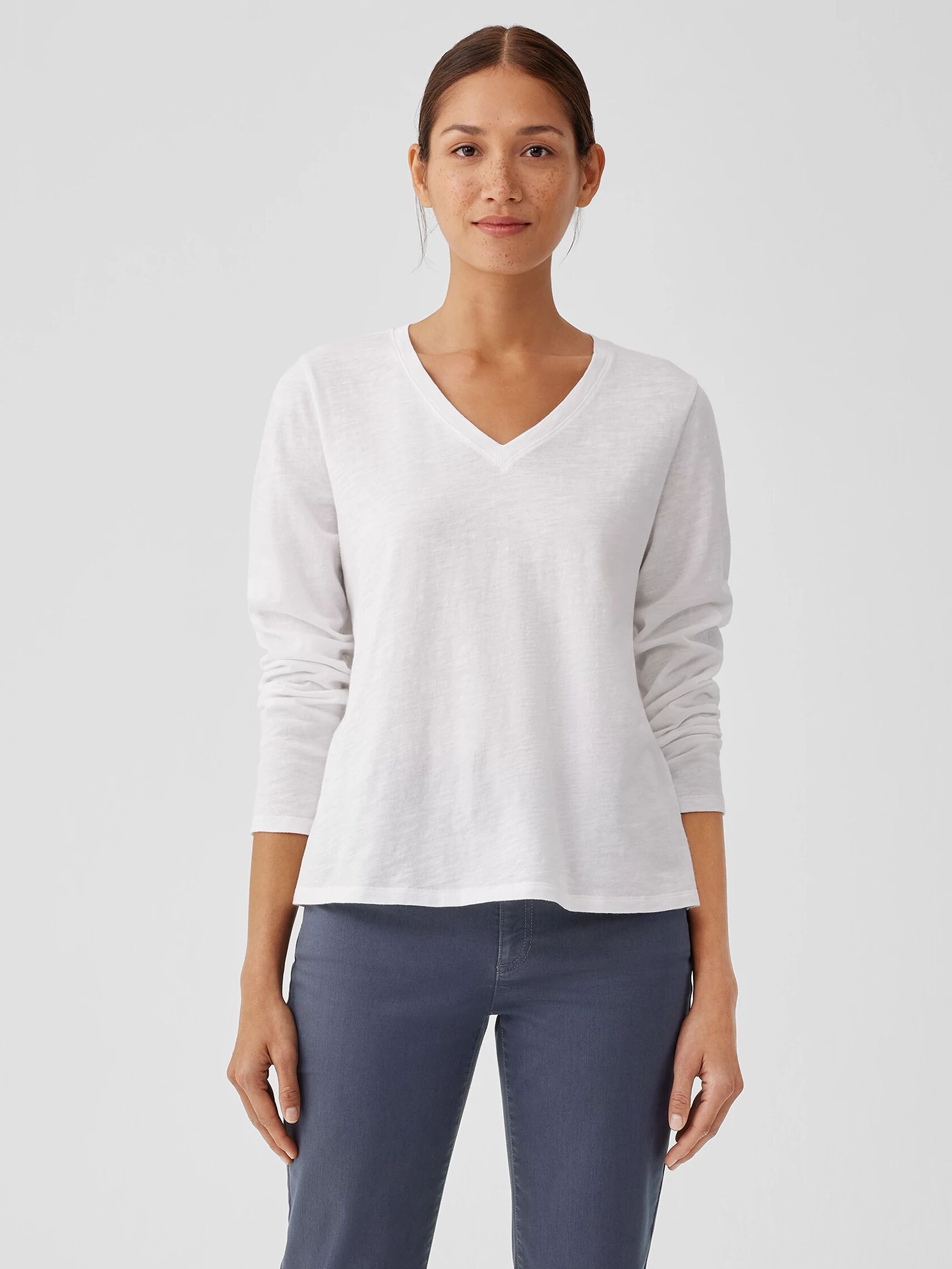 Organic Cotton Slub V-Neck Top