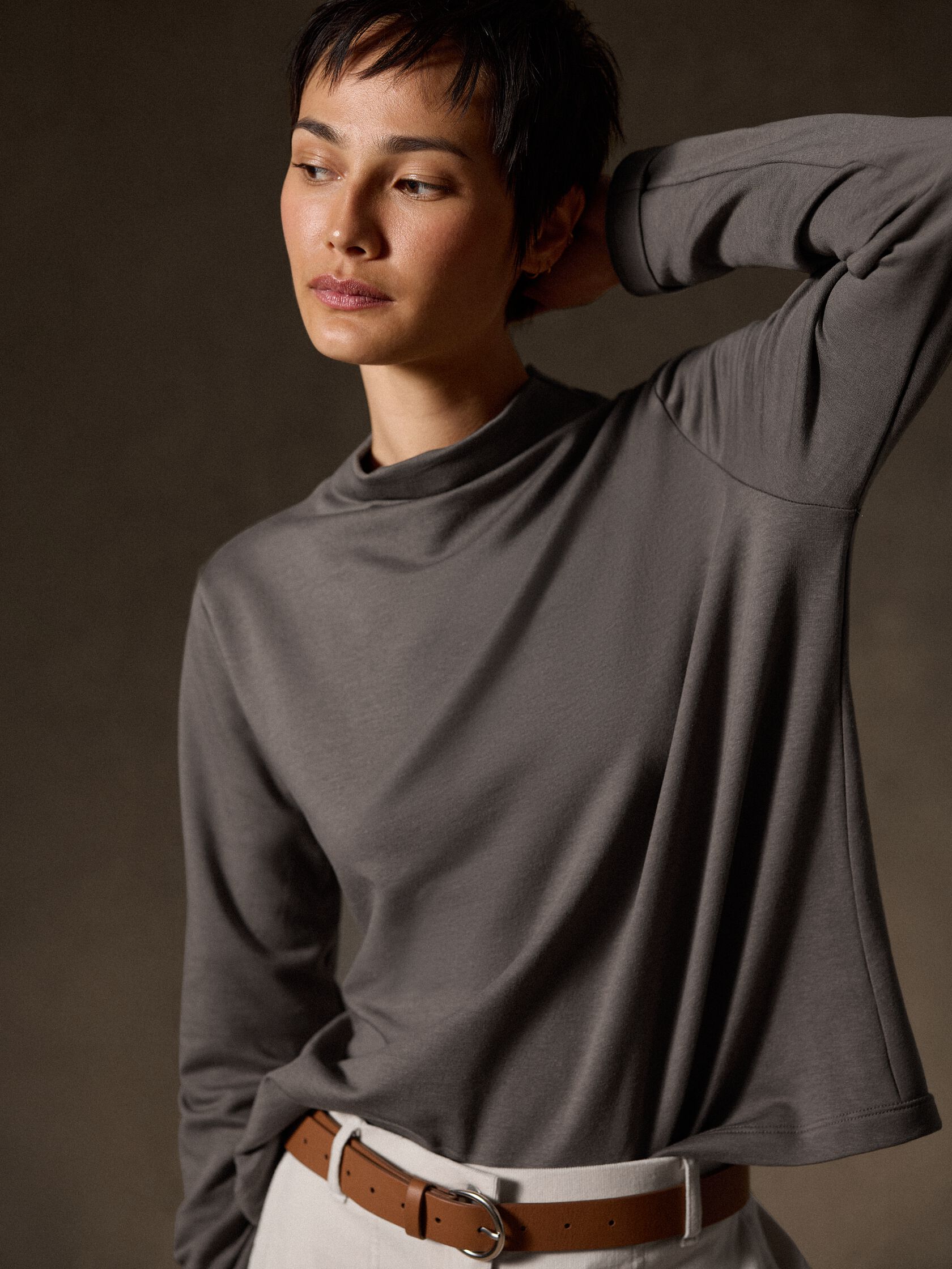 Cozy Brushed Terry Hug Funnel Neck Top