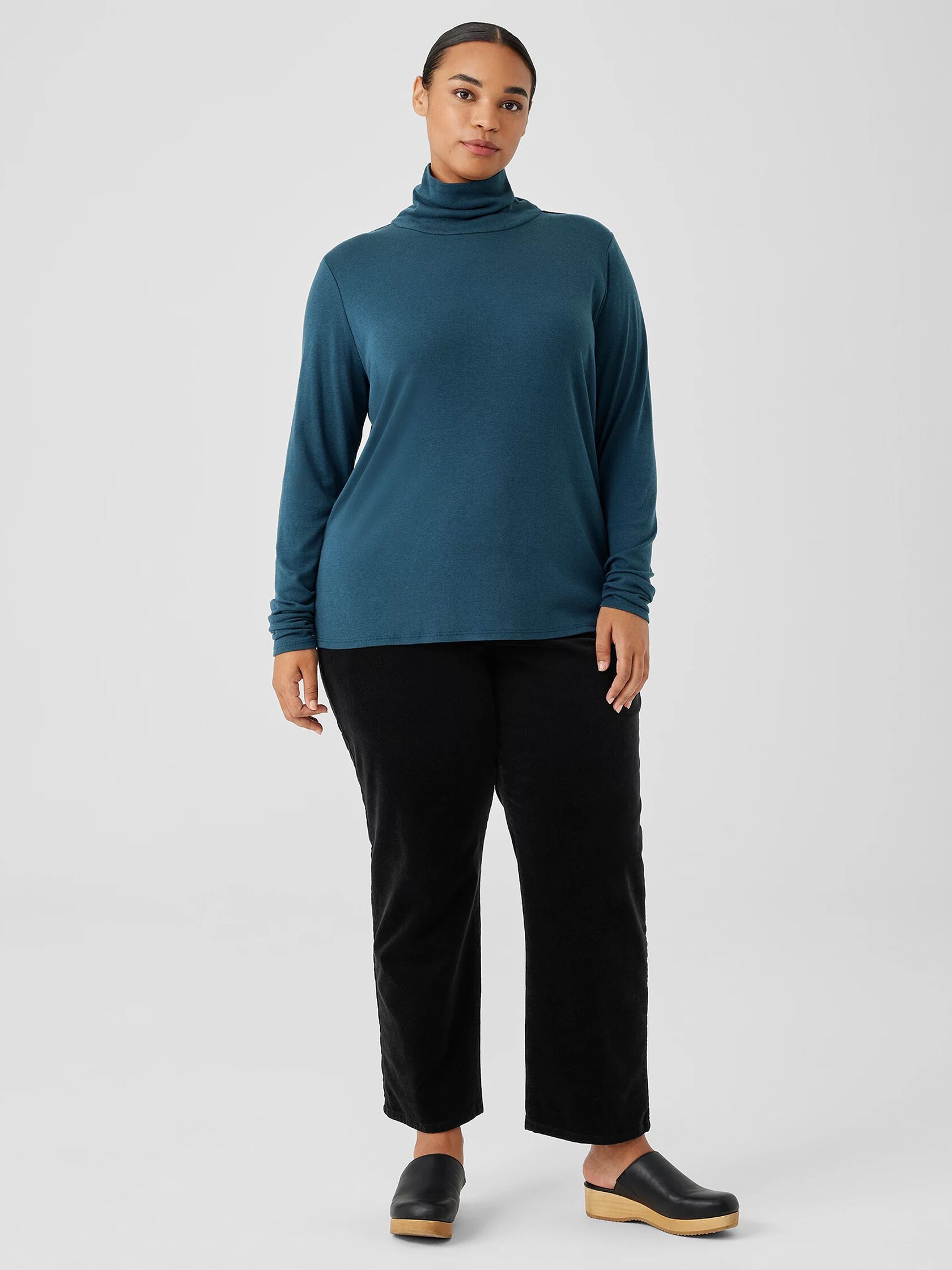 Ribbed Pima Cotton Blend Turtleneck Top