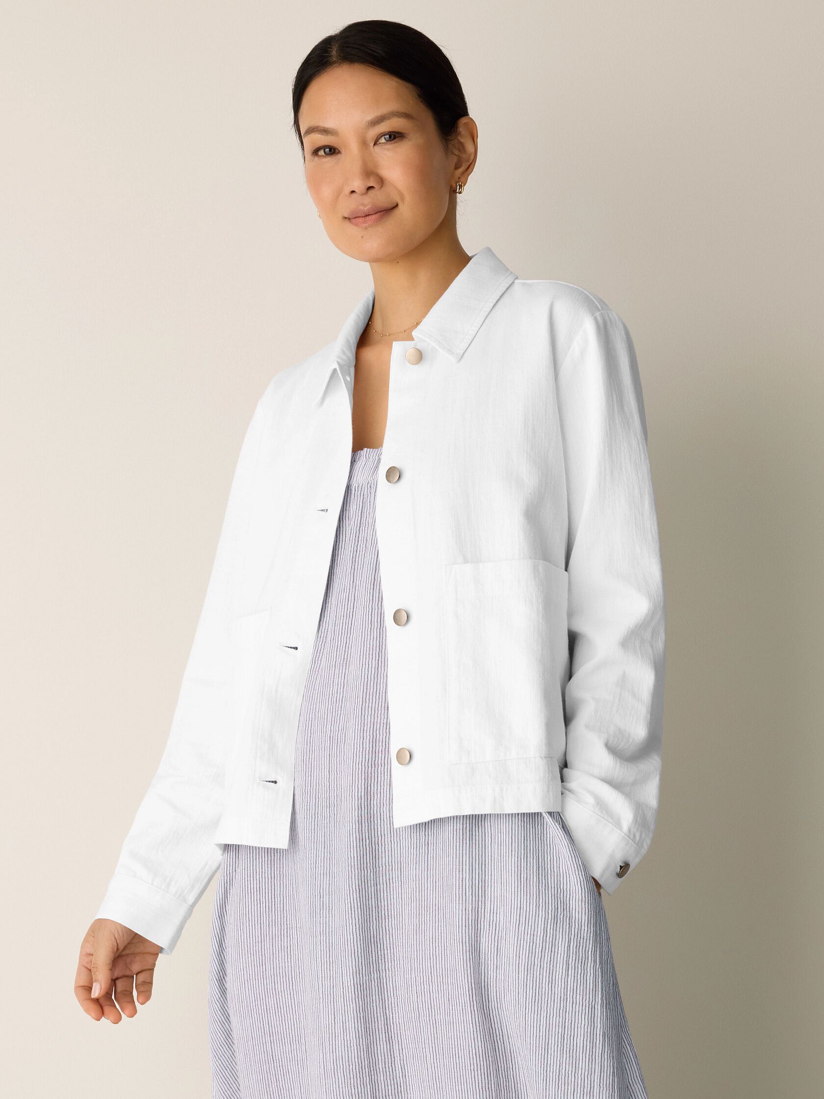 Slubby Organic Cotton Linen Classic Collar Jacket