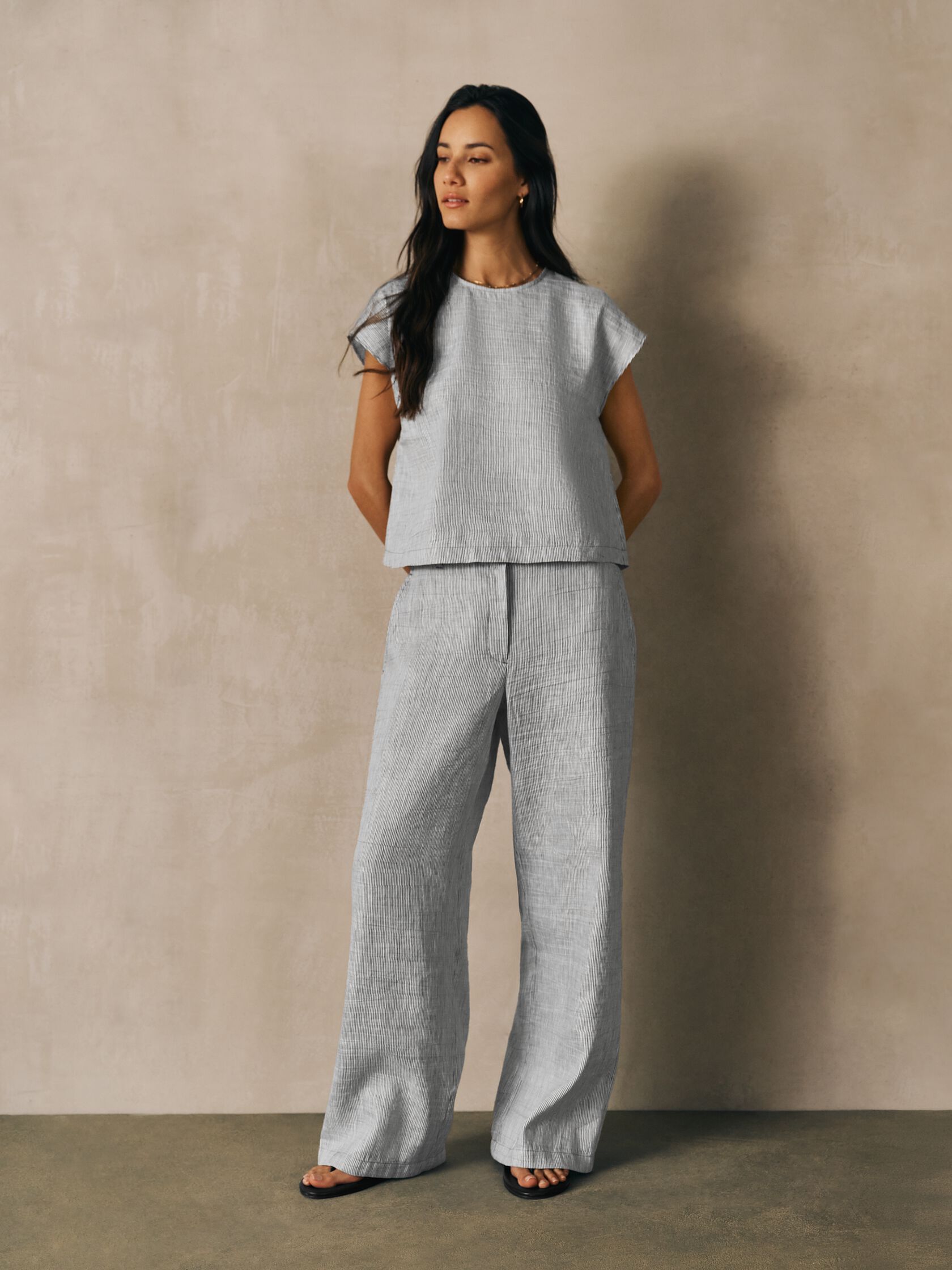 Striped Linen Sheen Full-Length Trouser