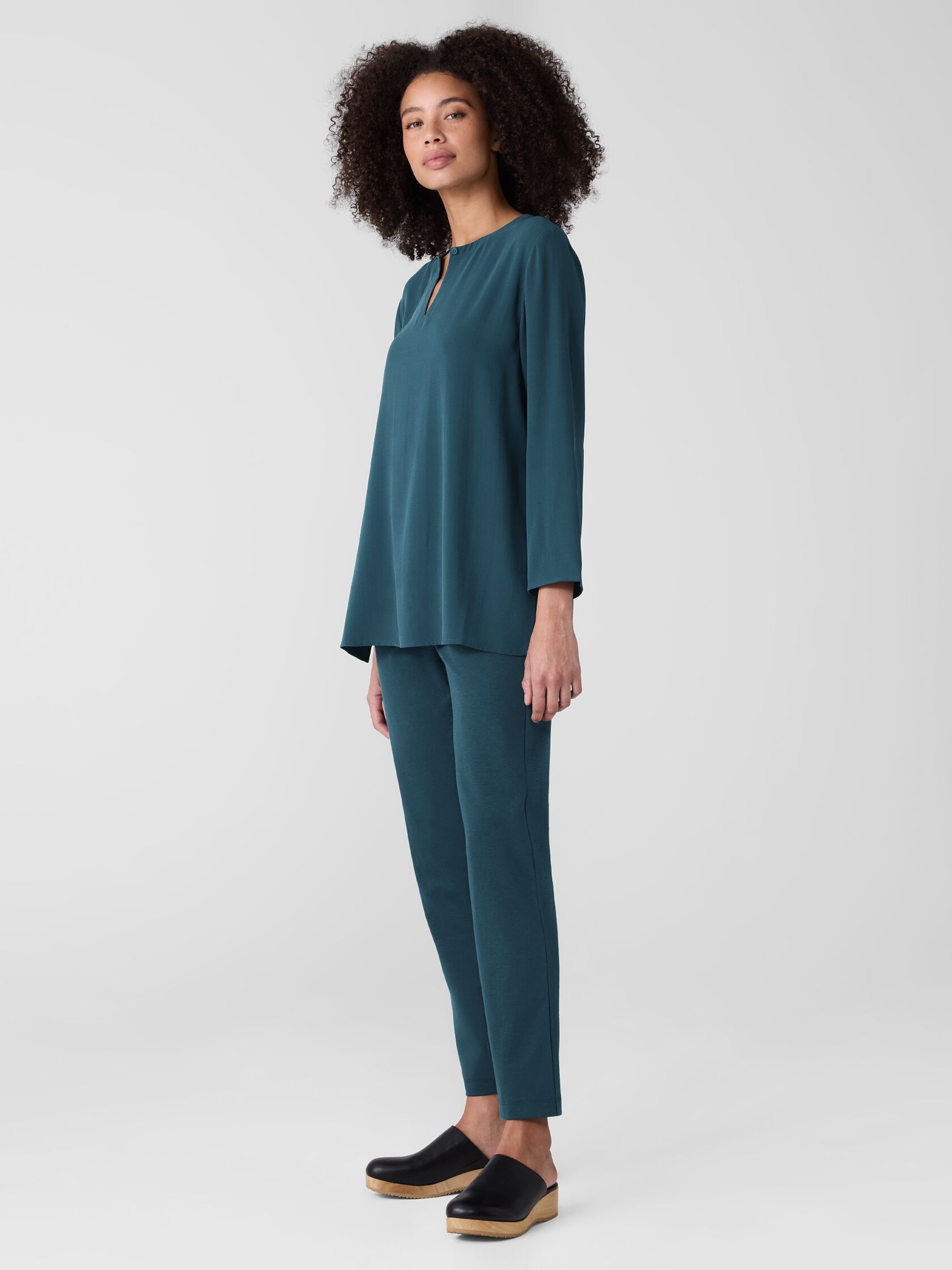 Silk Georgette Crepe Keyhole Top
