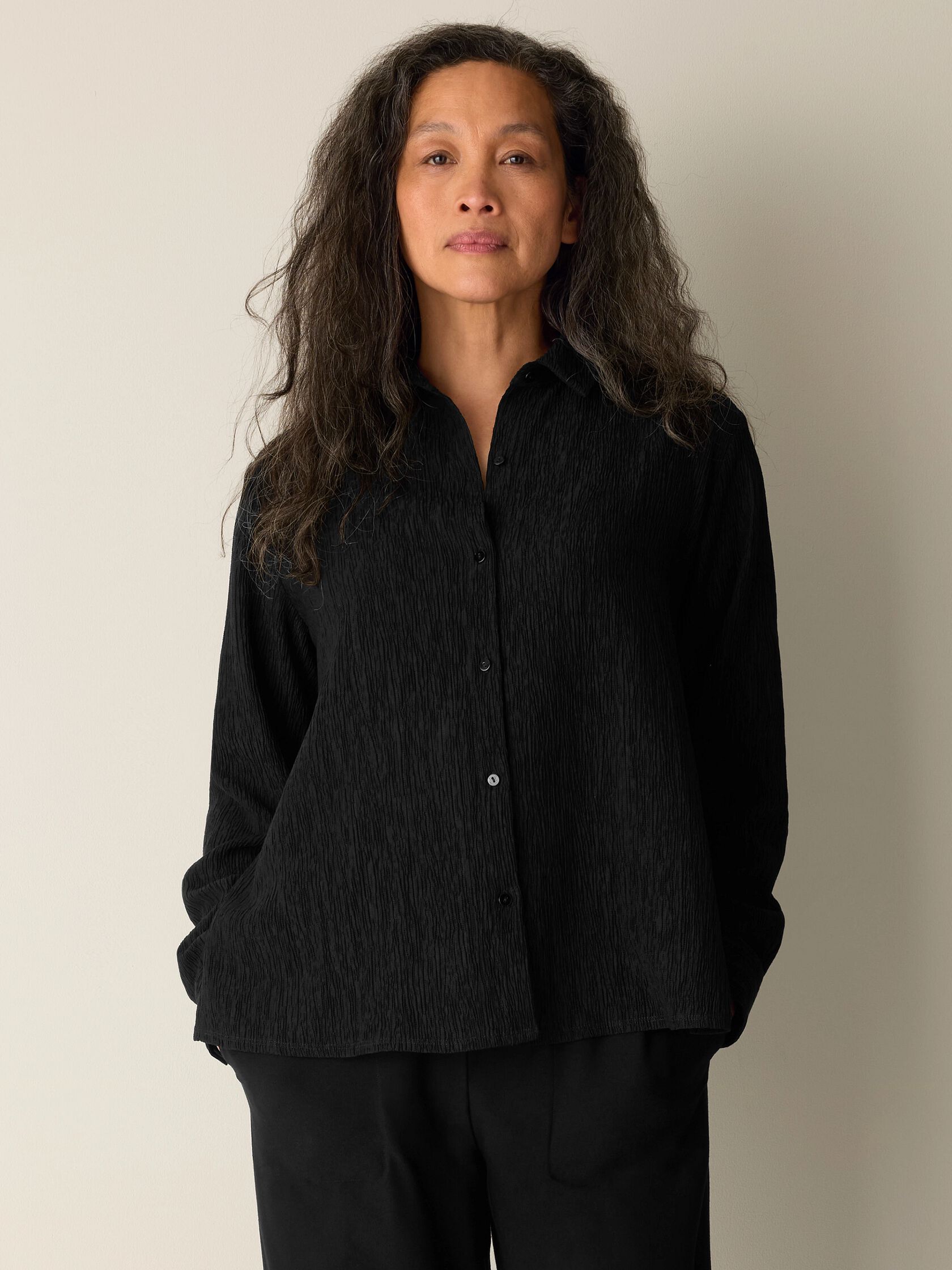 Woven Pliss&eacute; Classic Collar Shirt
