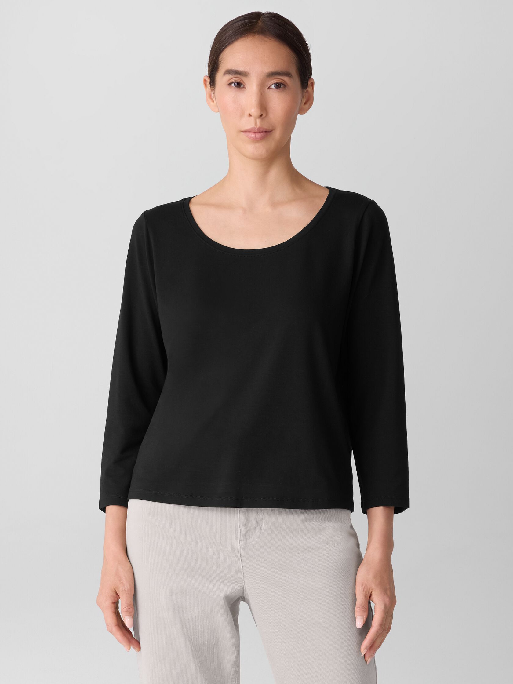 Stretch Jersey Knit Scoop Neck Top