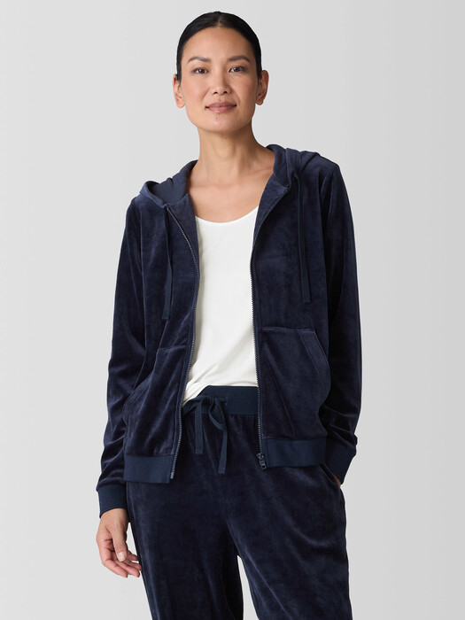 Cozy Velour Knit Hooded Jacket EILEEN FISHER - Main Image