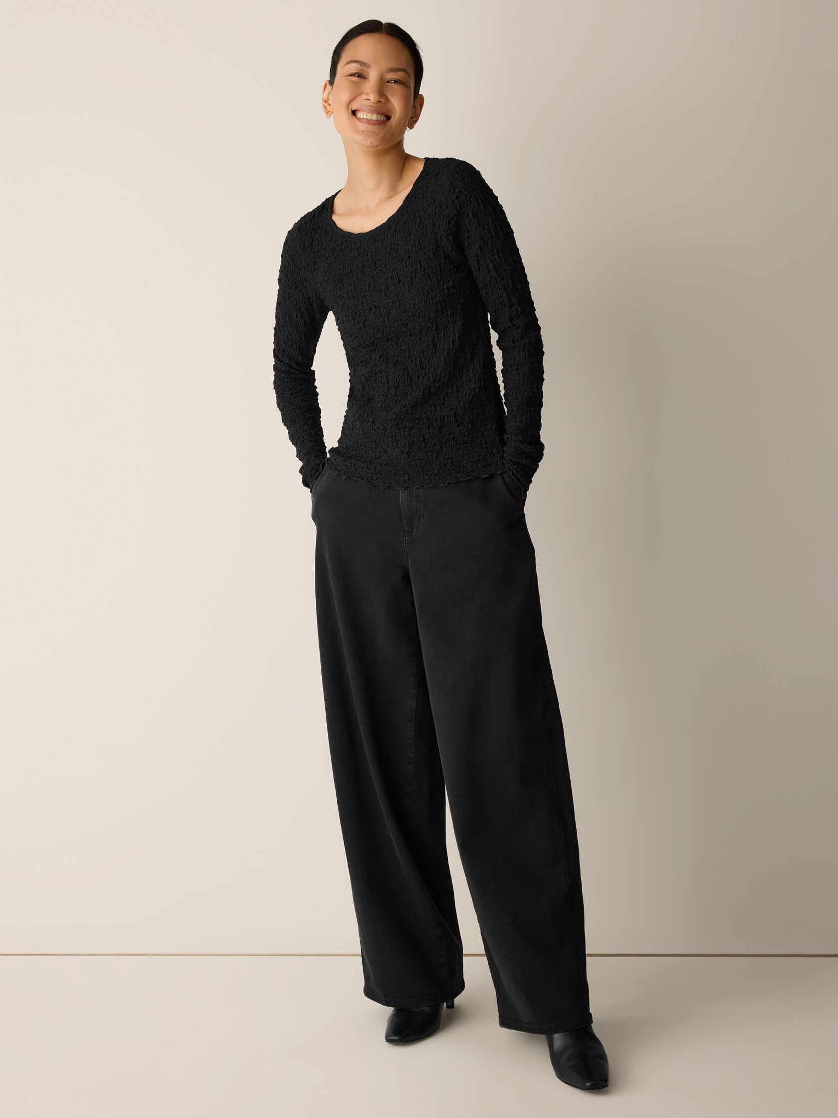 Bubble Jacquard Round Neck Top