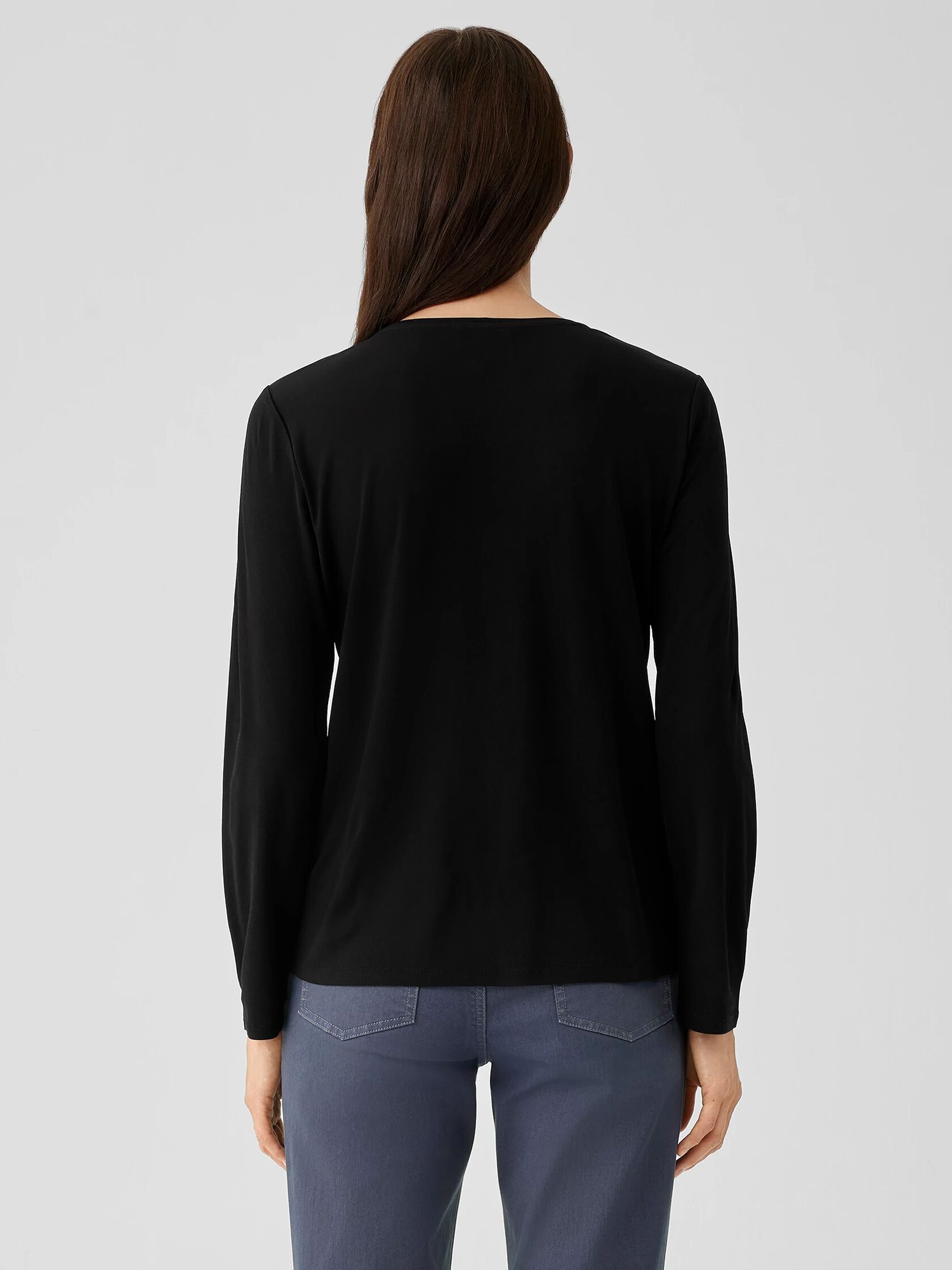 Stretch Silk Jersey Crew Neck Top